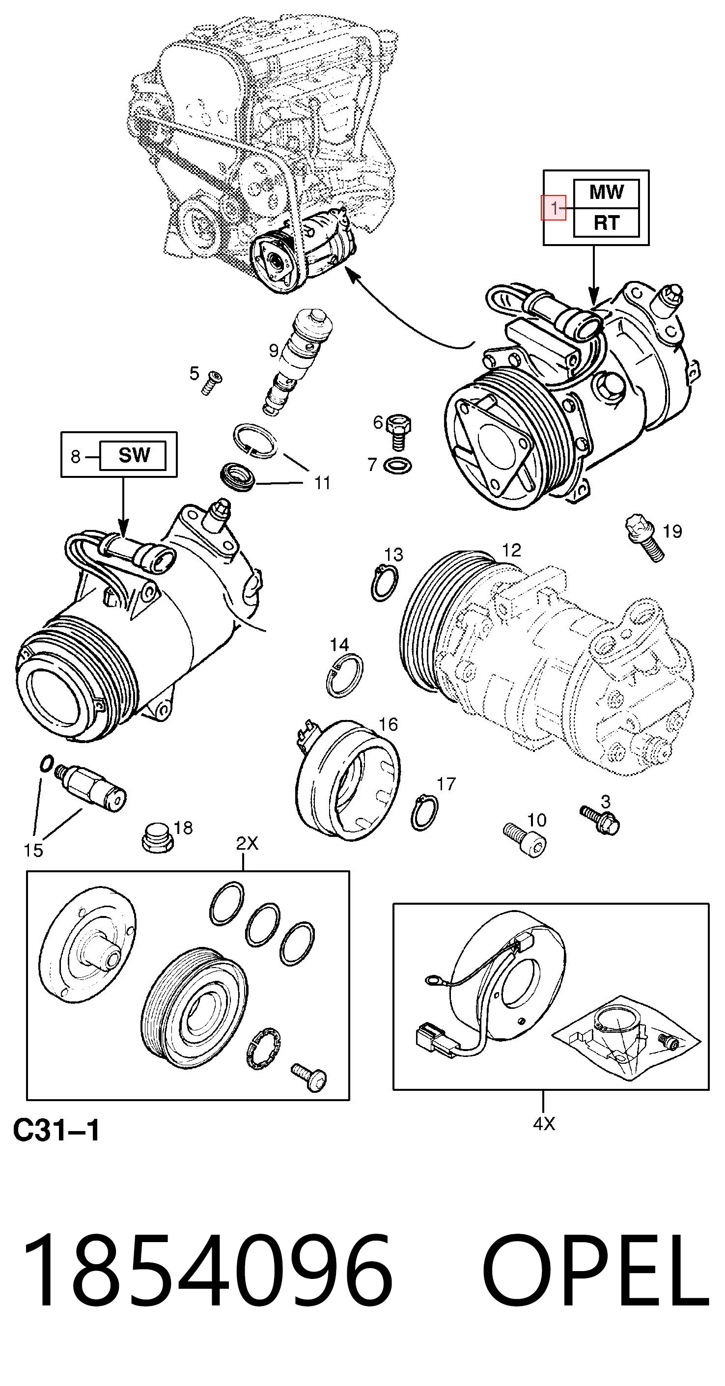 1854096 Opel Compressor de aparelho de ar condicionado