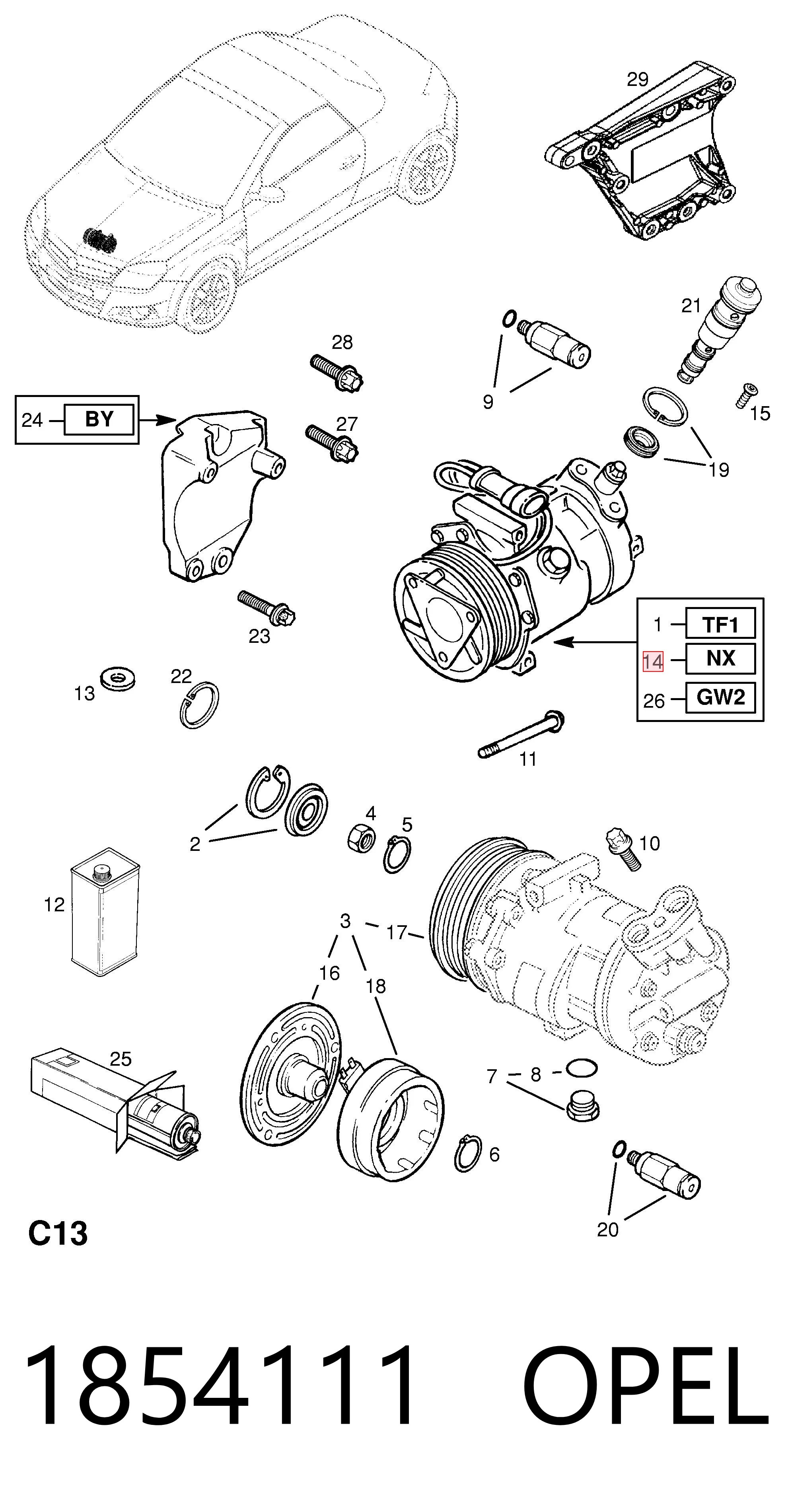 1854111 Opel Compressor de aparelho de ar condicionado