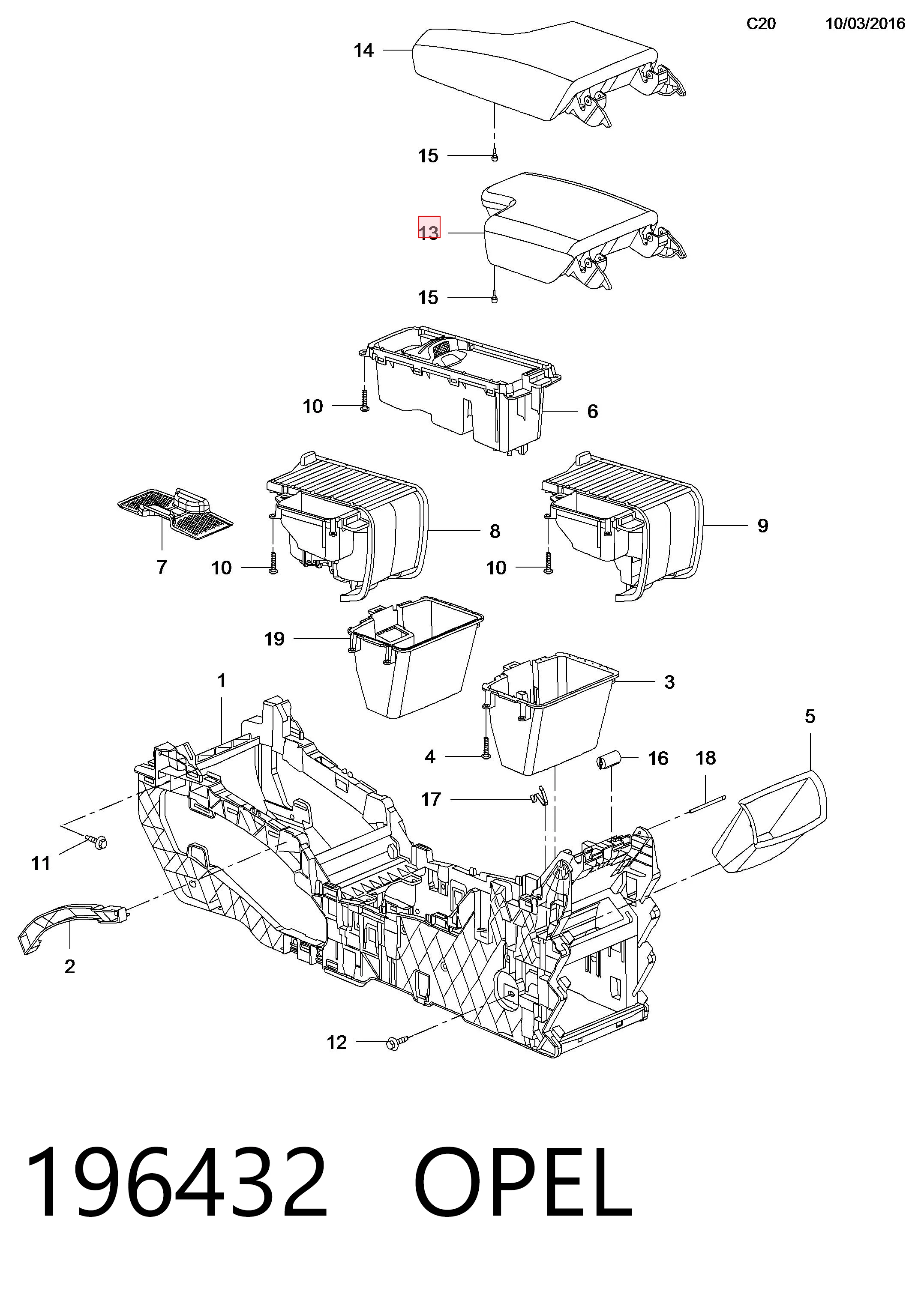 Braço de consola central para Opel Insignia A G09