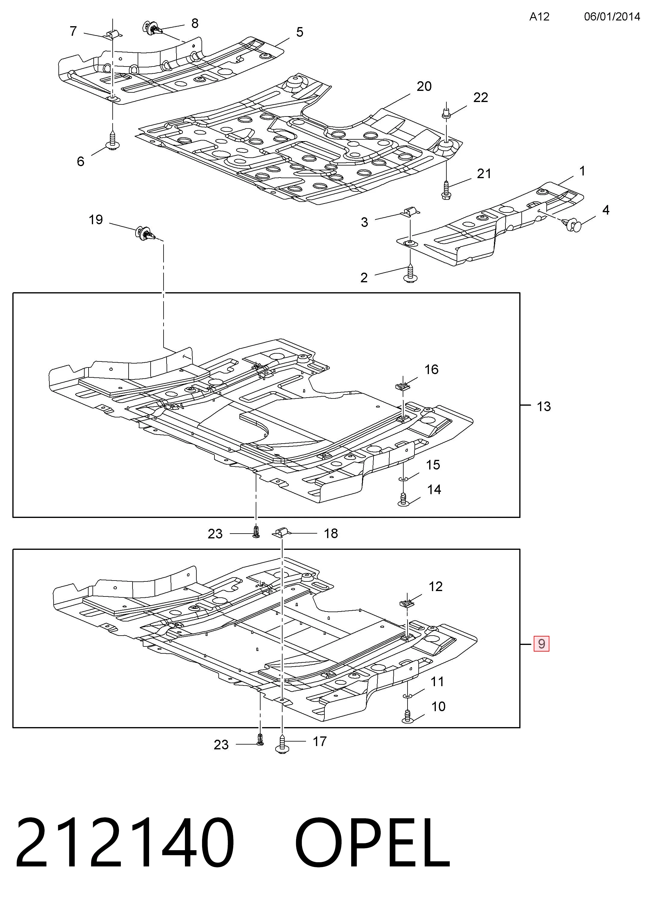 212140 Opel Proteção de motor, de panela (da seção de motor)