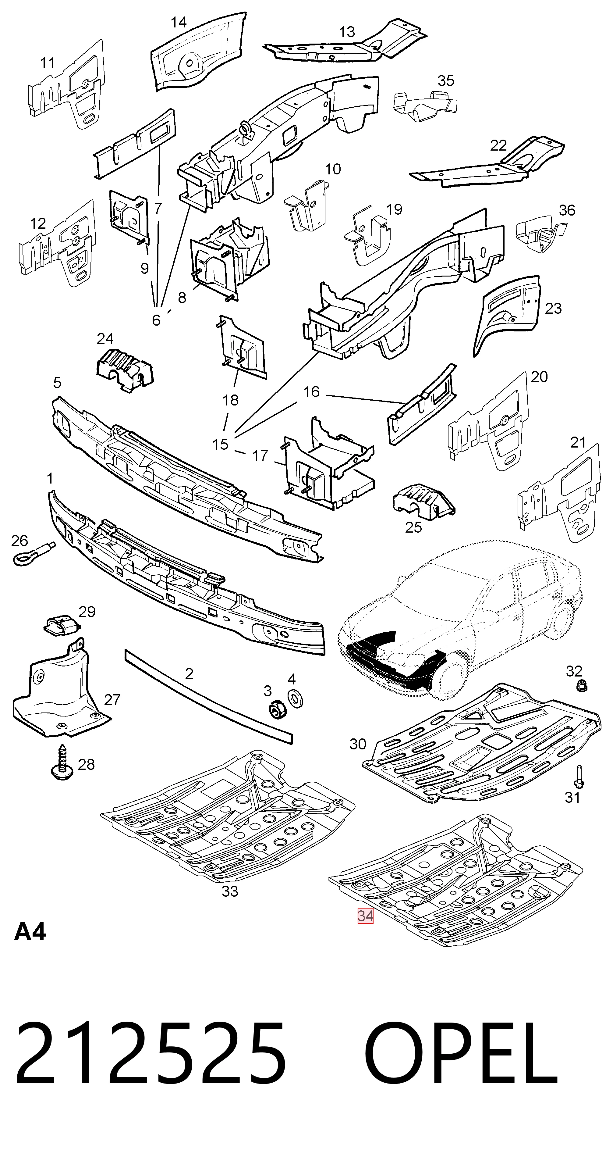 Proteção de motor, de panela (da seção de motor) Opel Astra  F48, F08 ao melhor preço