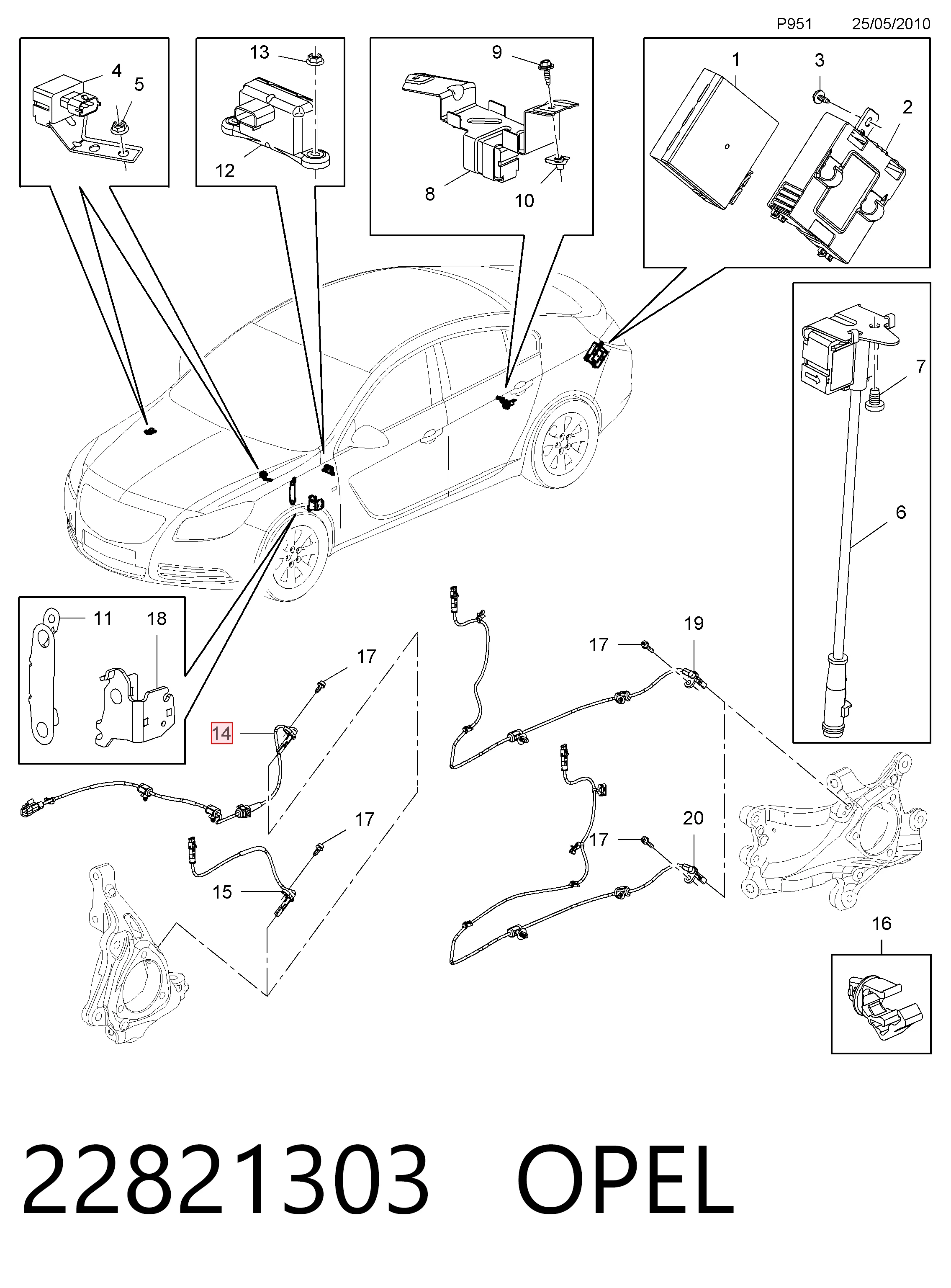 22821303 Opel Sensor dianteiro de ABS
