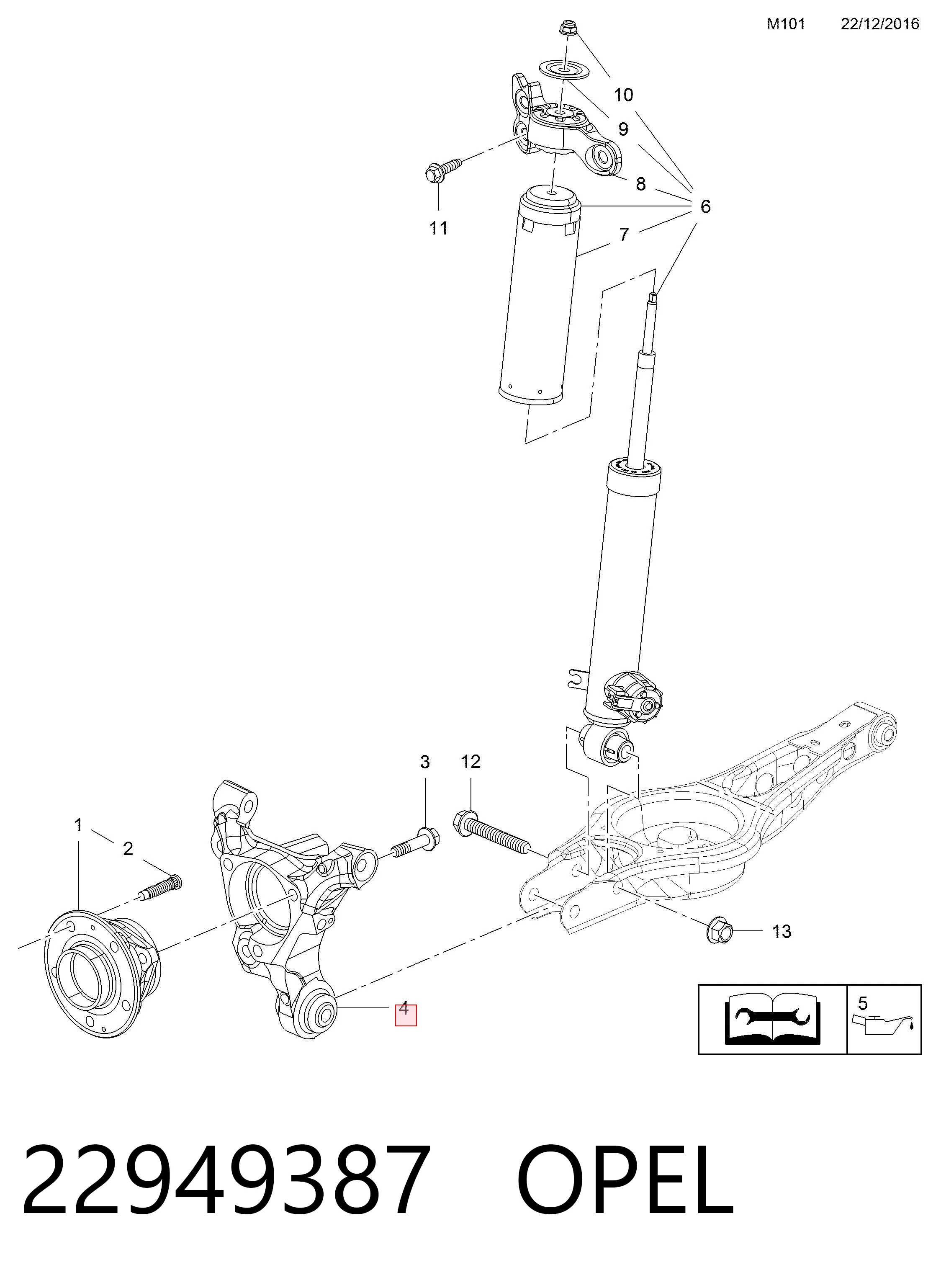 22949387 Opel Pino moente (extremidade do eixo) traseiro direito