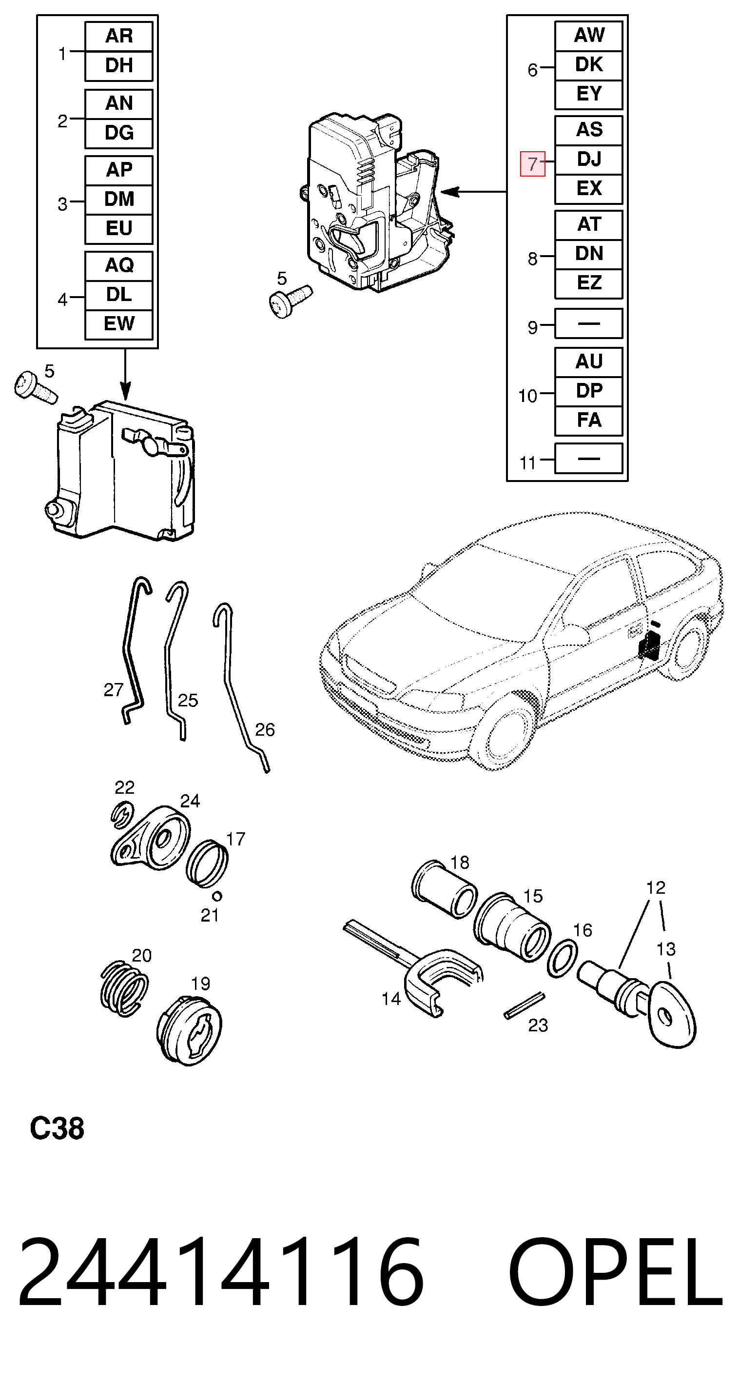 Fecho da porta dianteira esquerda para Opel Astra G F35