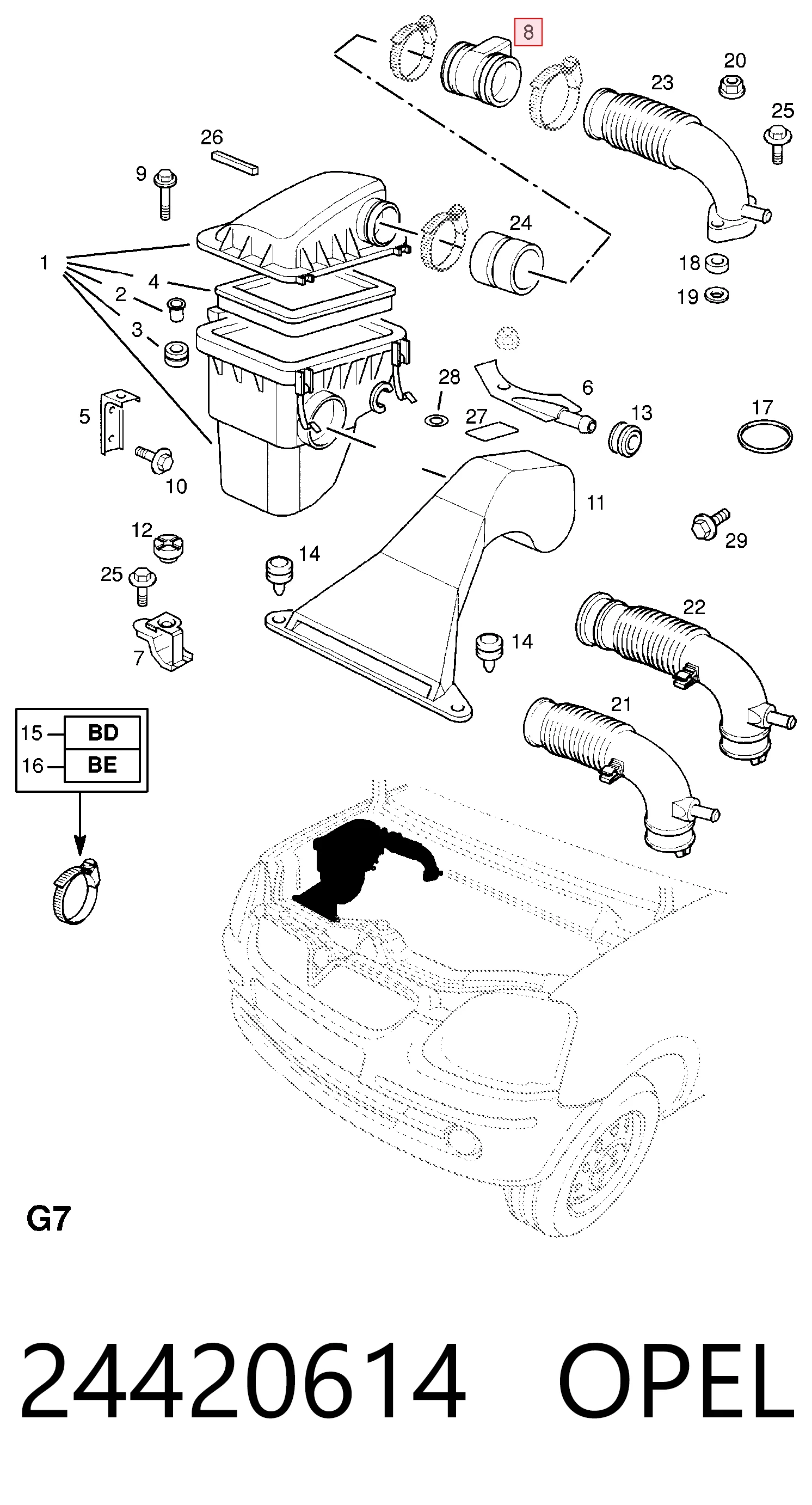 24420614 Opel Sensor de fluxo (consumo) de ar, medidor de consumo M.A.F. - (Mass Airflow)
