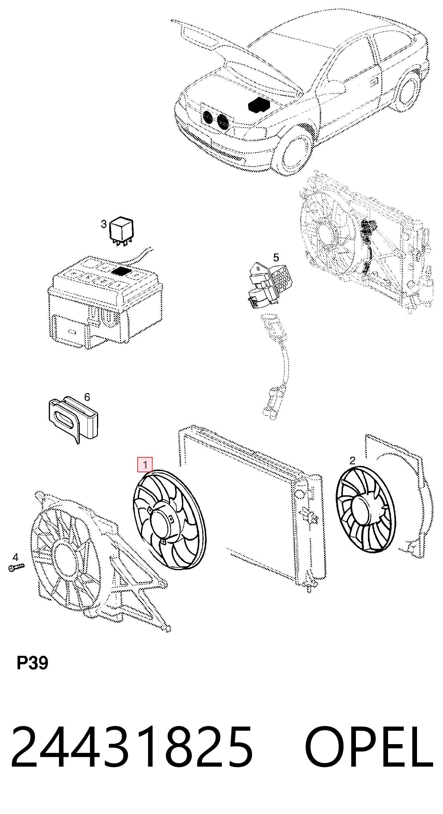 Ventilador elétrico de esfriamento montado (motor + roda de aletas) Polcar 550823U3