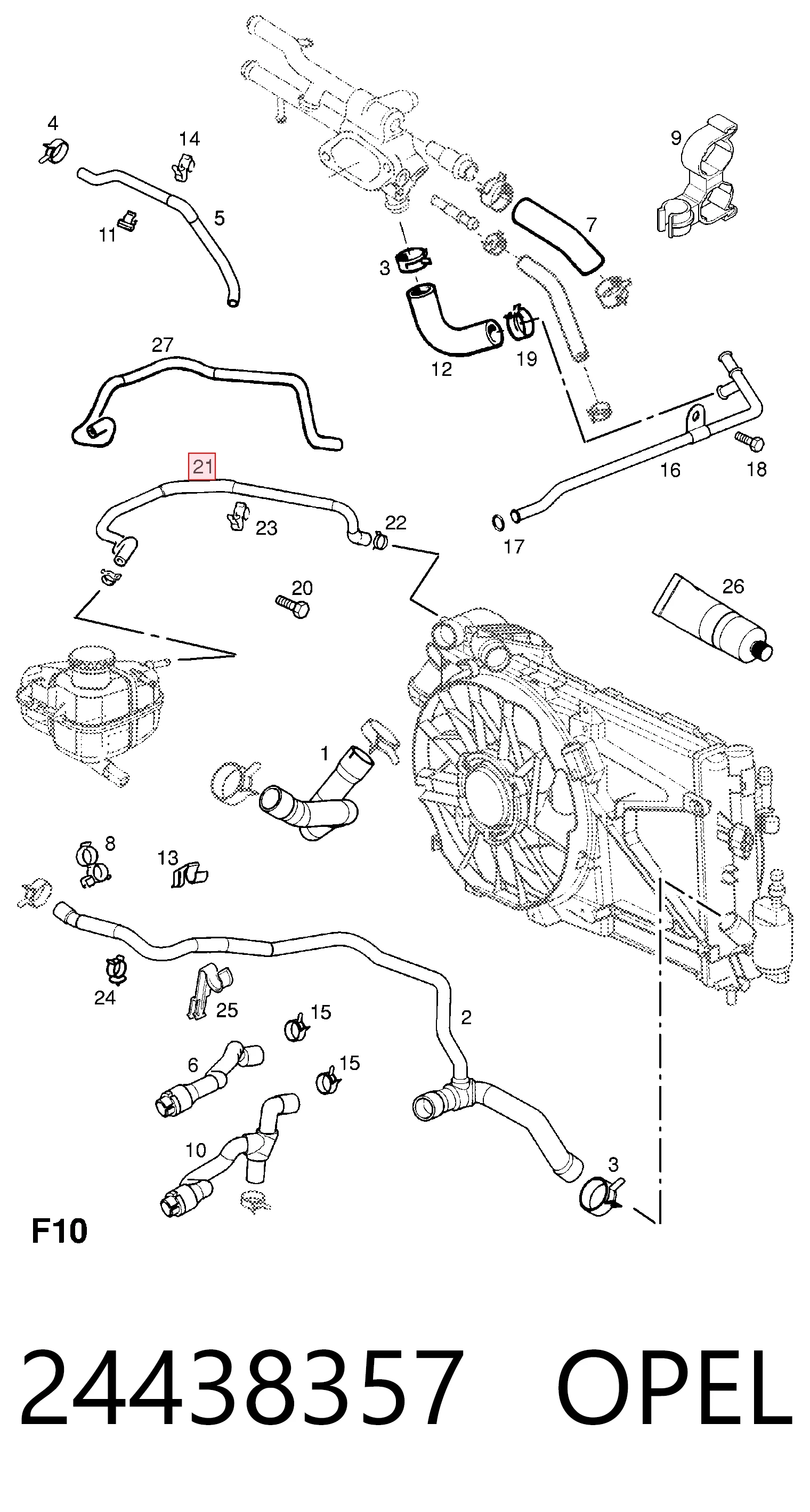 24438357 Opel Mangueira superior do tanque de expansão