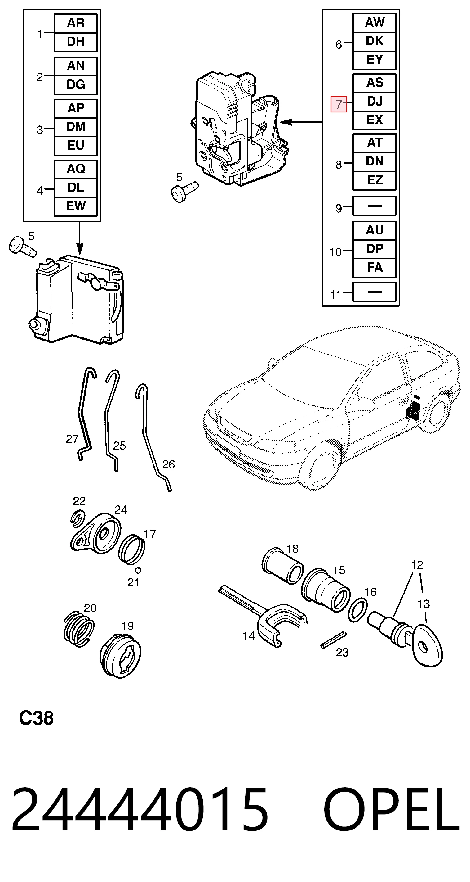 Fecho da porta dianteira esquerda Opel Astra G F35