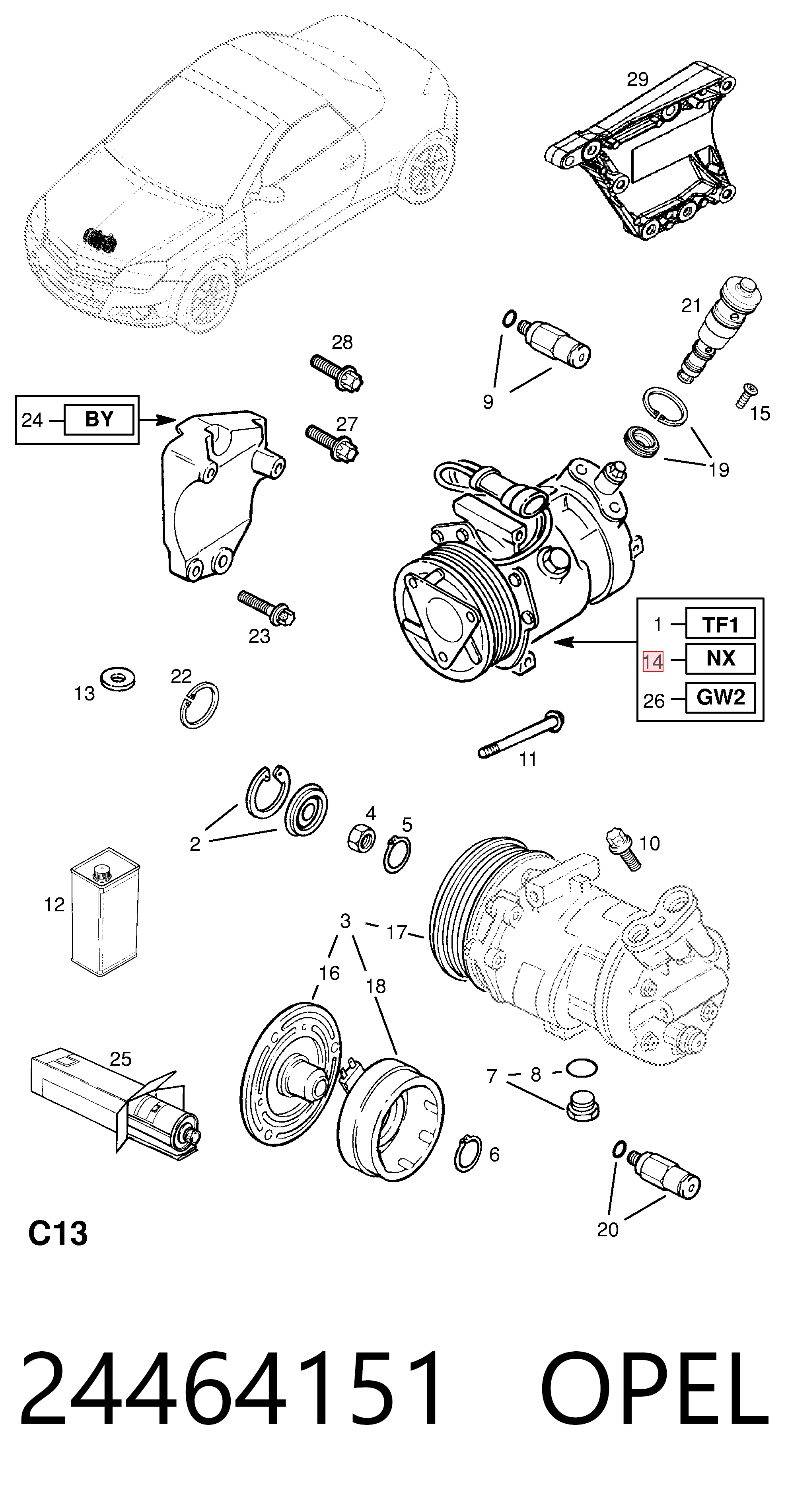 24464151 Opel Compressor de aparelho de ar condicionado