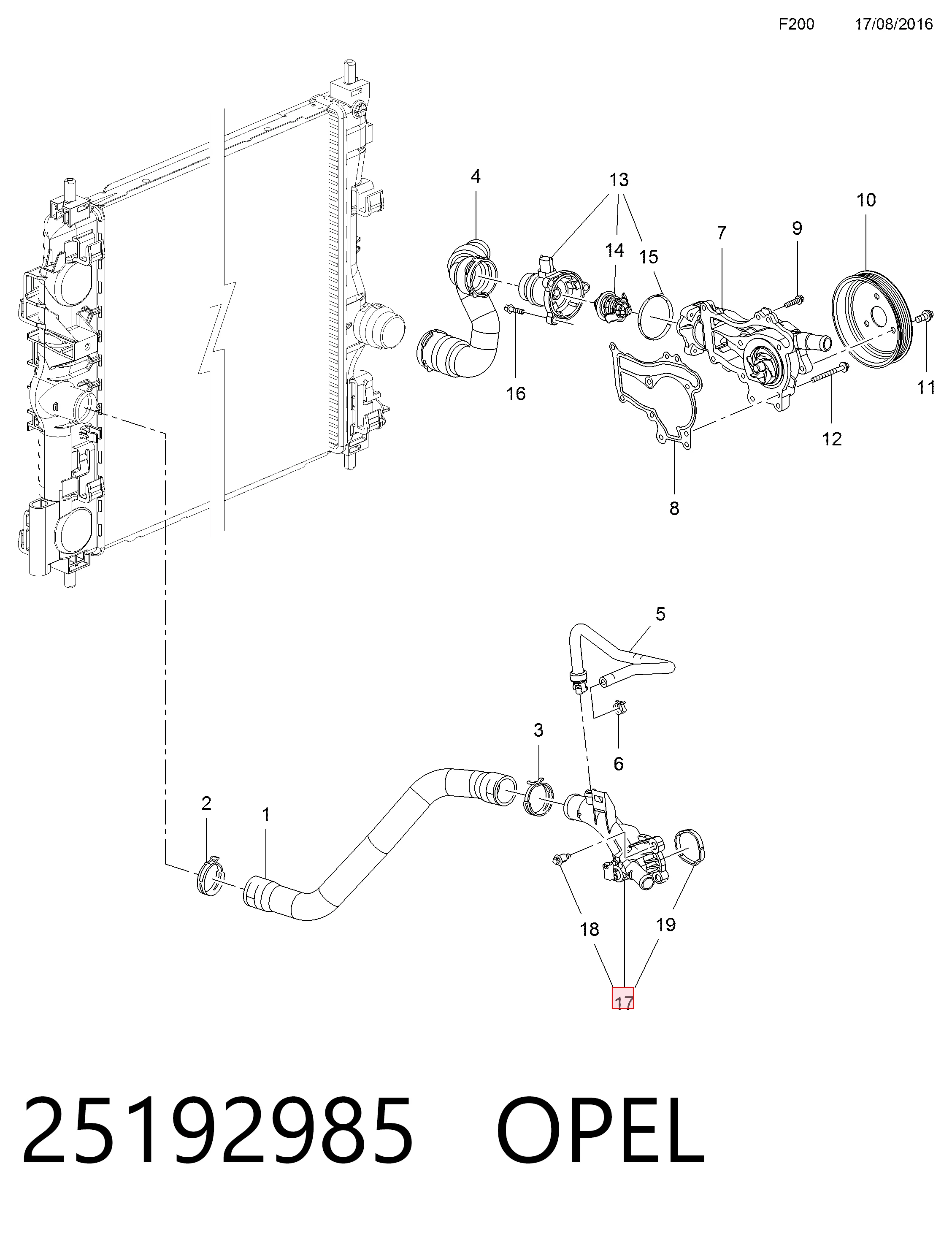 25192985 Opel Caixa do termostato