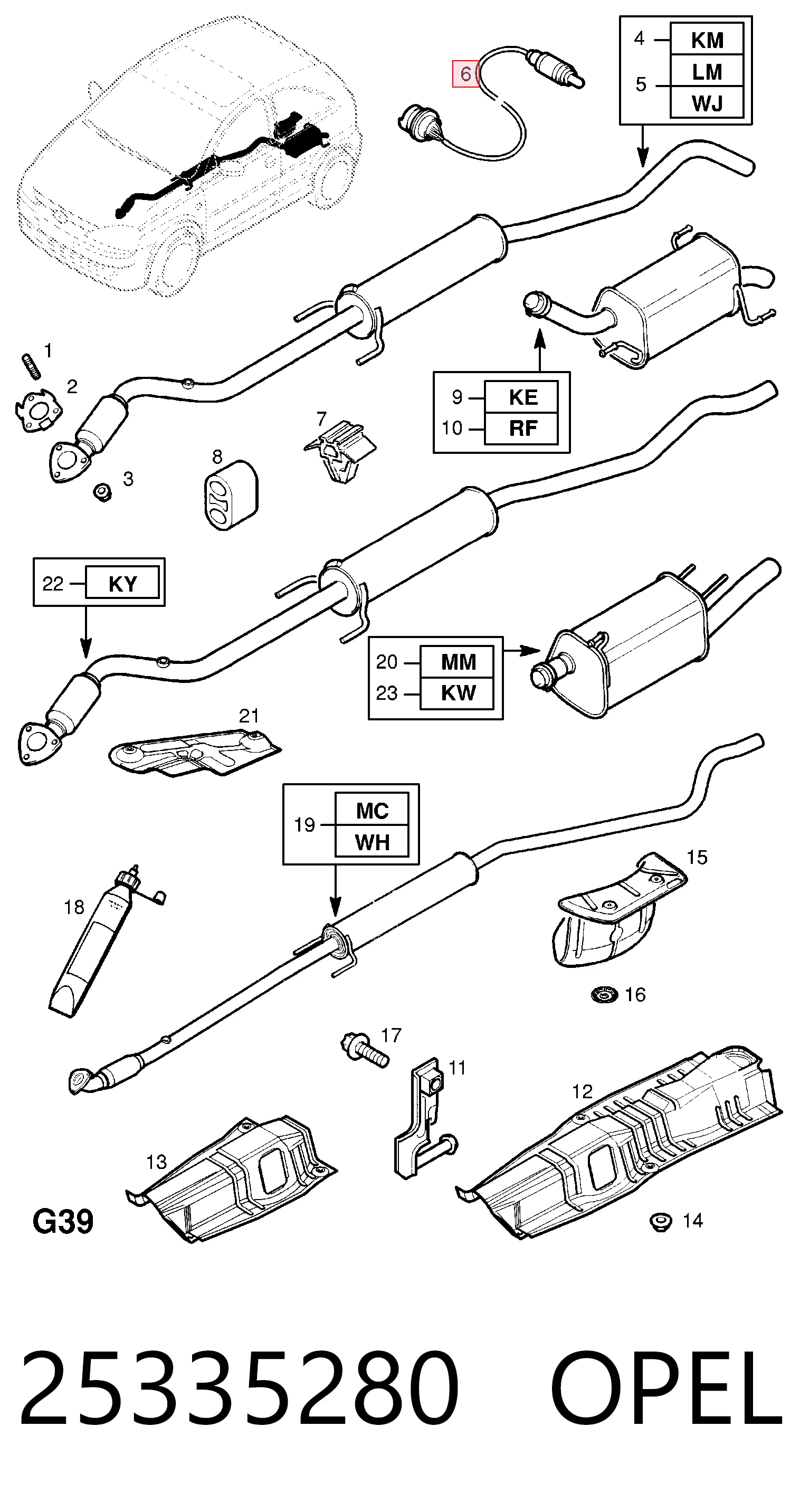 25335280 Opel Sonda lambda, sensor de oxigênio até o catalisador