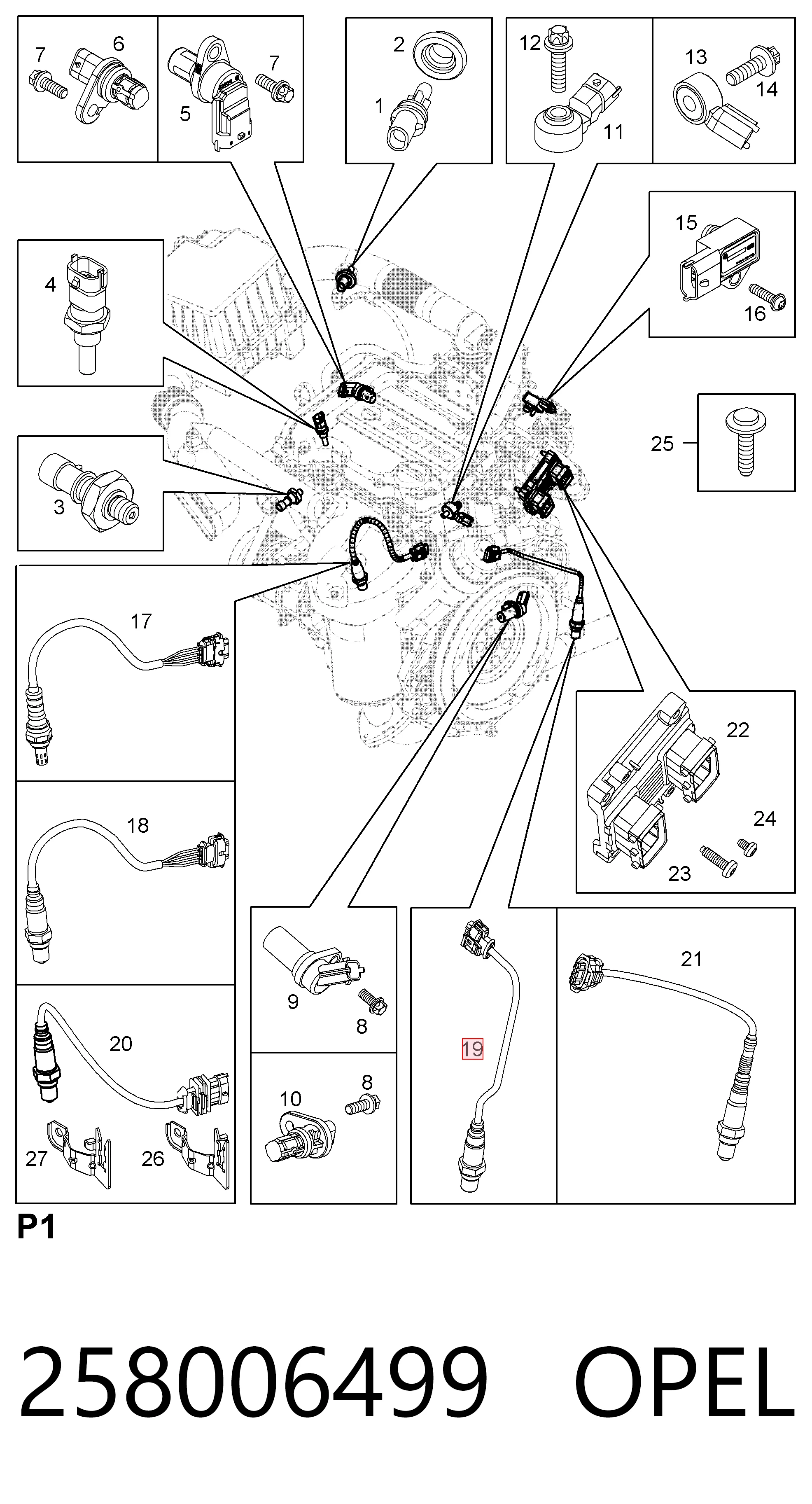 258006499 Opel Sonda lambda, sensor de oxigênio depois de catalisador