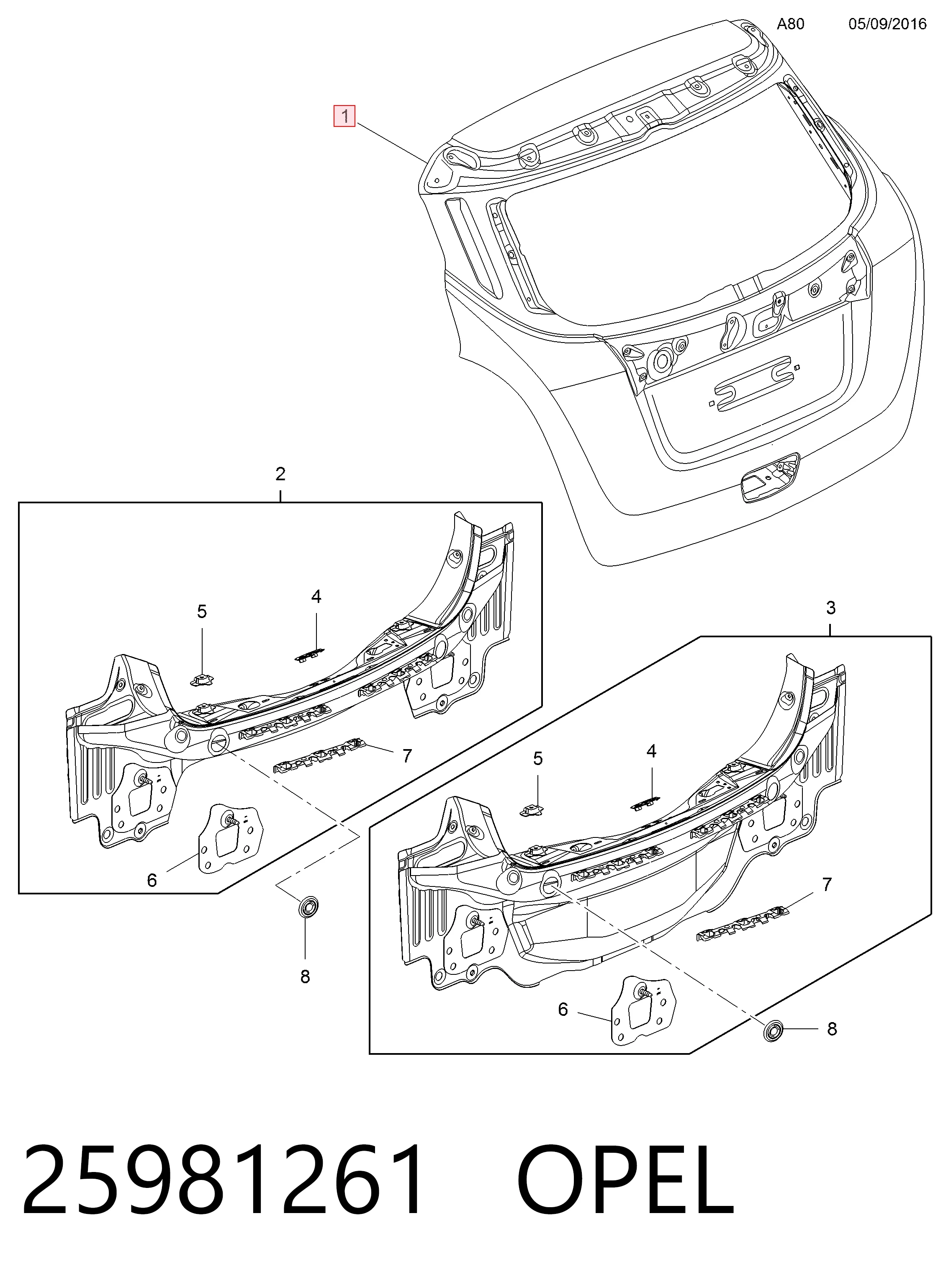 Porta traseira (3ª/5ª porta-malas (tampa de alcapão) para Opel Mokka I J13
