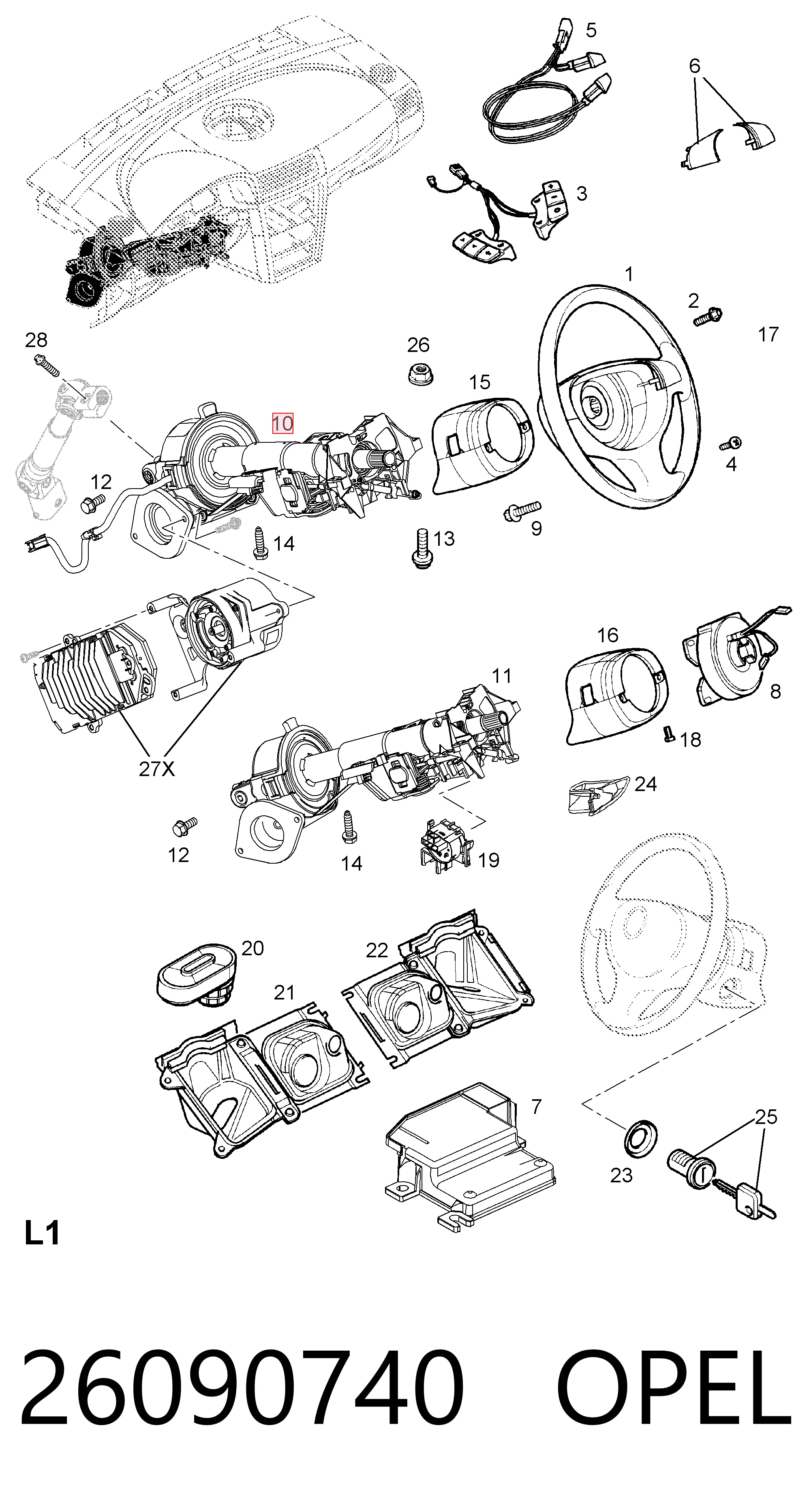 26090740 Opel Coluna da direção