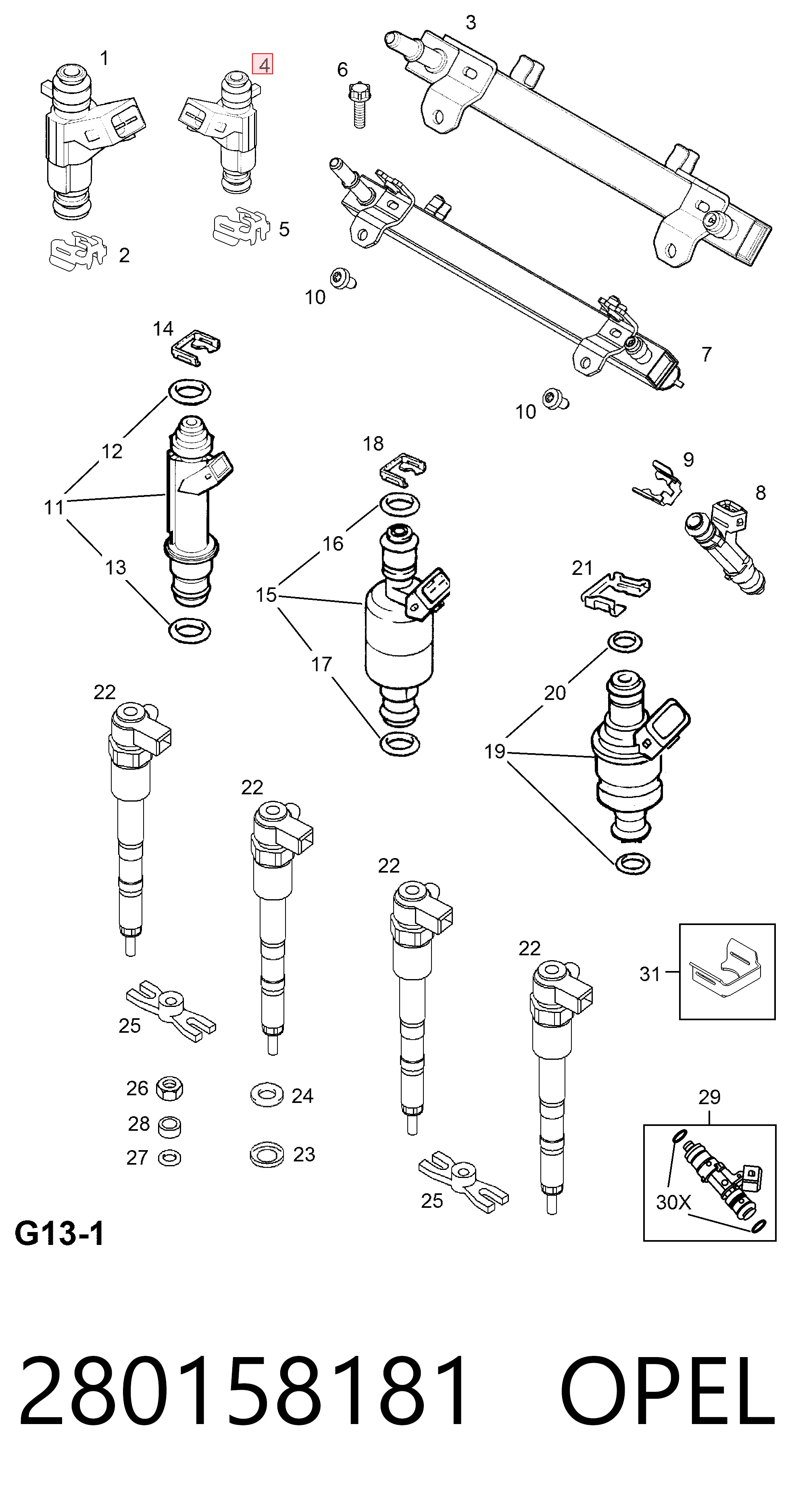 280158181 Opel Injetor de injeção de combustível