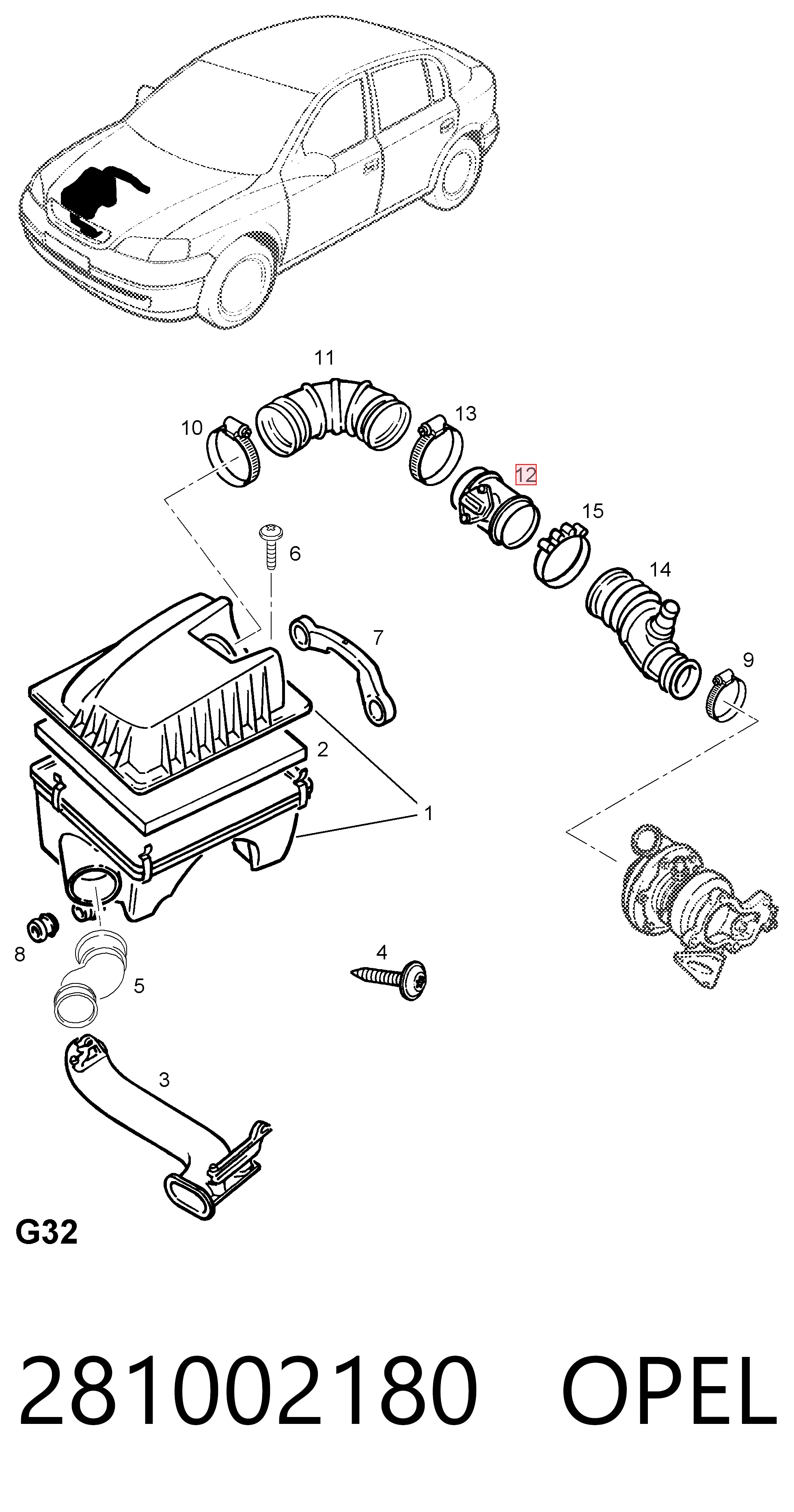 281002180 Opel Sensor de fluxo (consumo) de ar, medidor de consumo M.A.F. - (Mass Airflow)