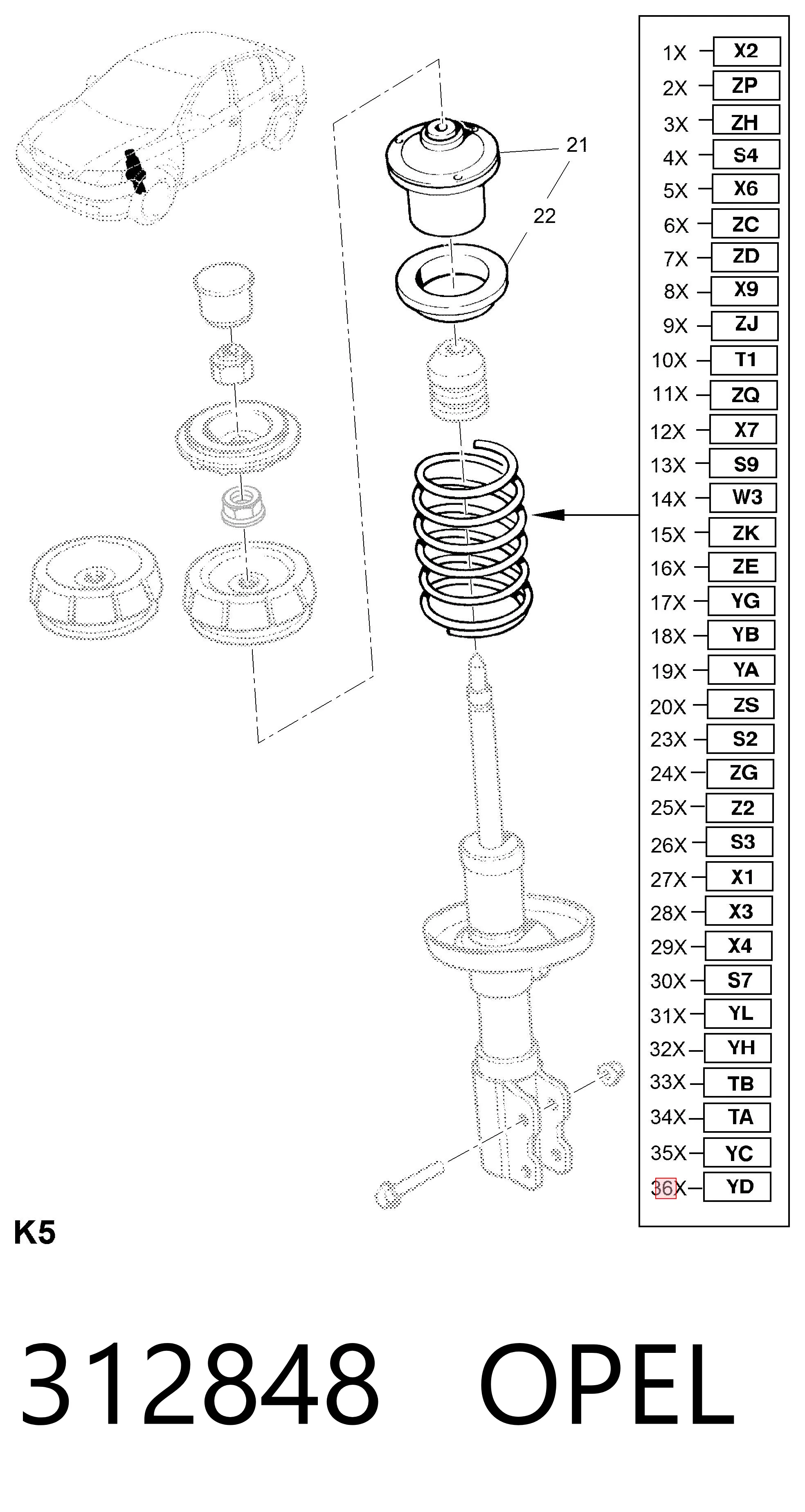 312848 Opel Mola dianteira