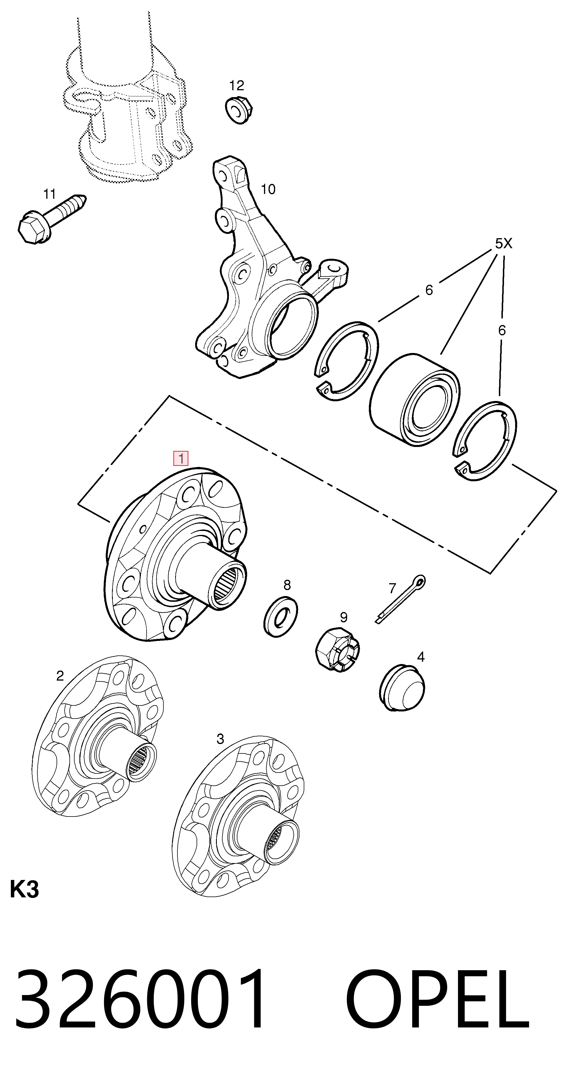Cubo dianteiro para Opel Combo 