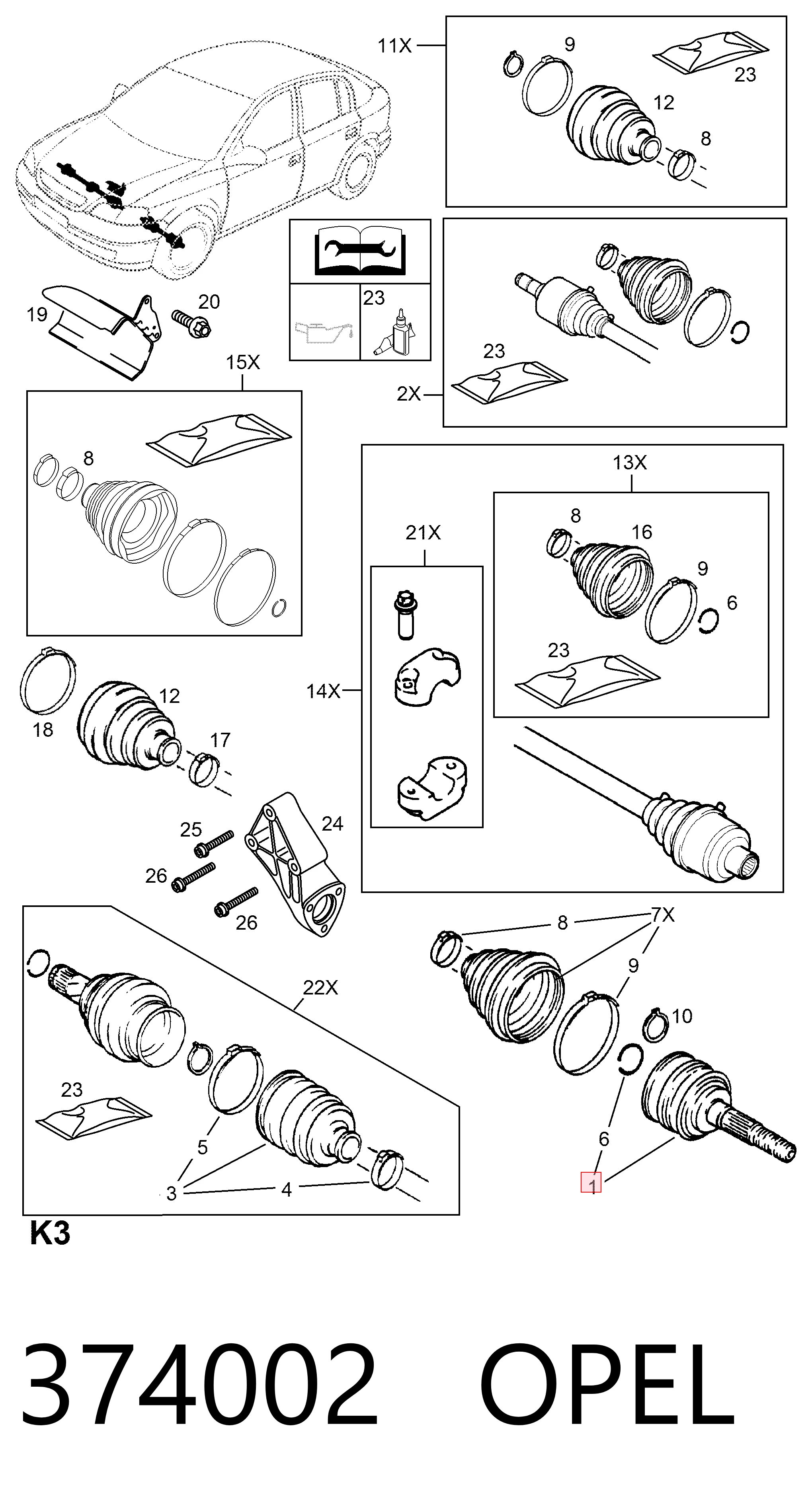 Junta homocinética externa dianteira para Opel Vectra 31