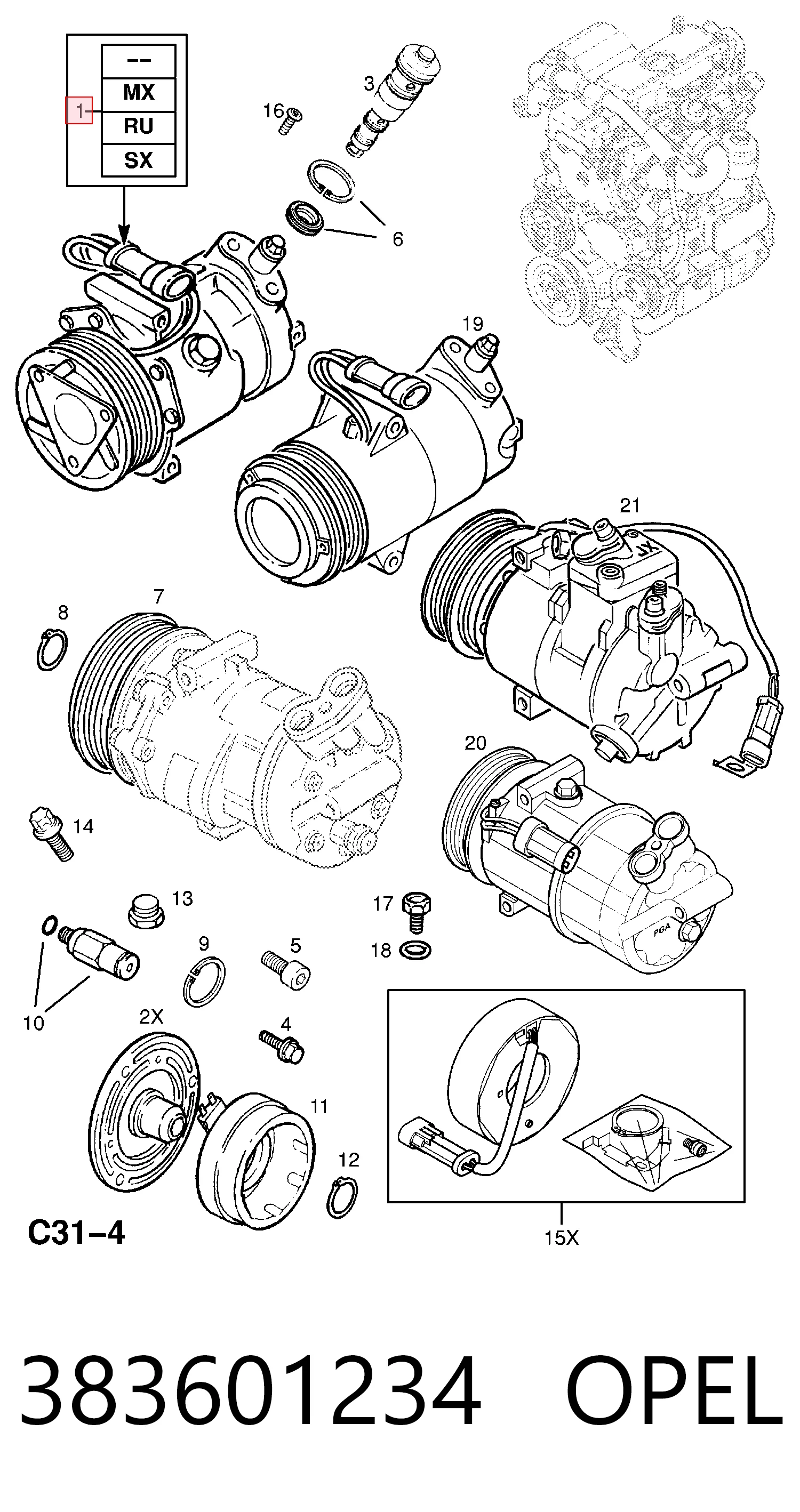 383601234 Opel Compressor de aparelho de ar condicionado