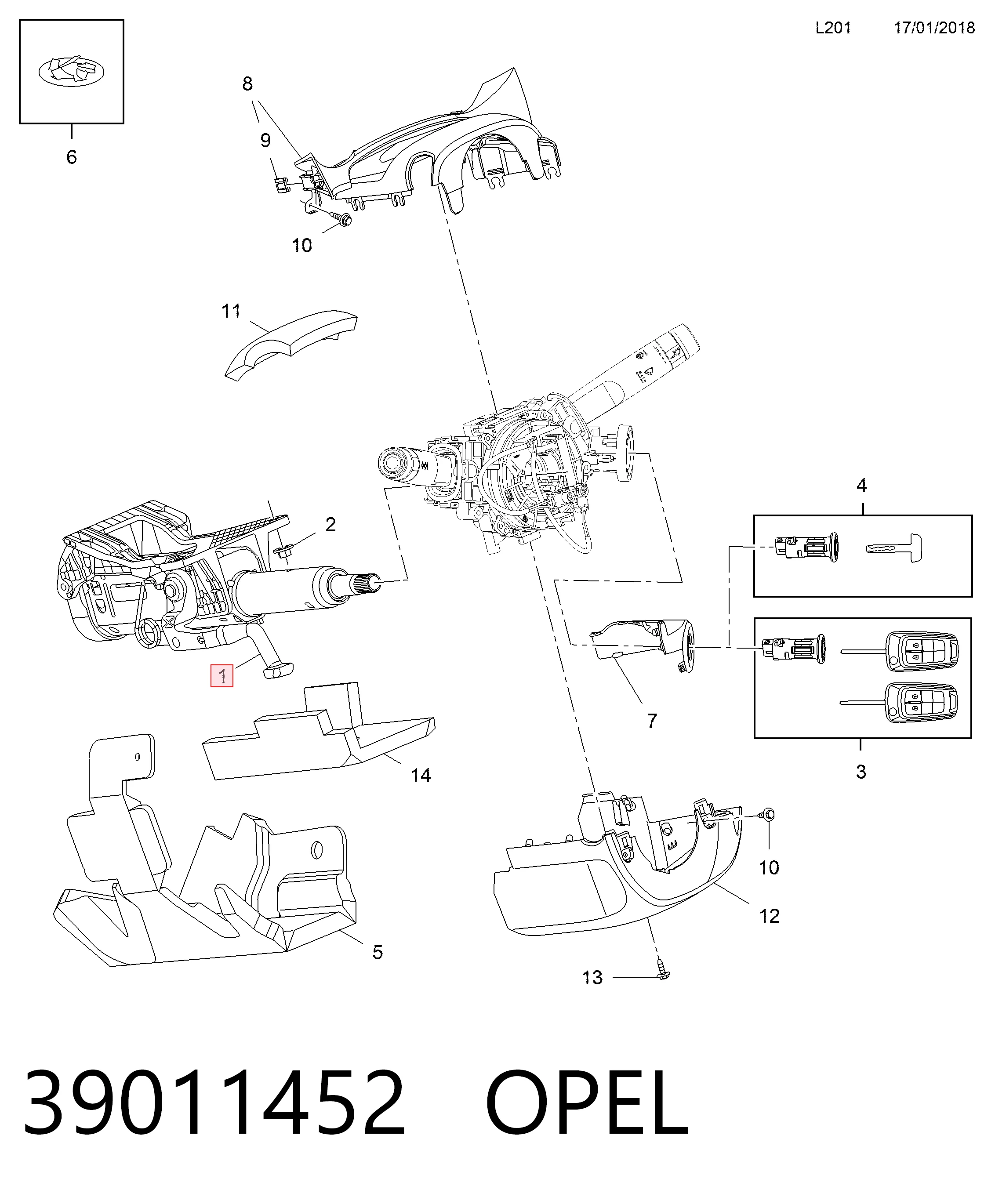 Coluna da direção Opel Astra J 