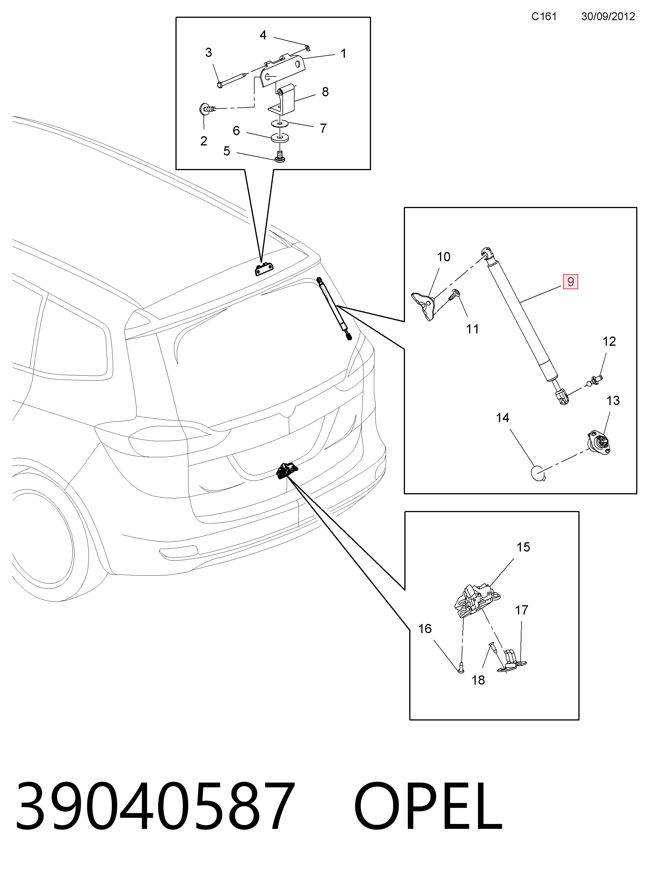 39040587 Opel Amortecedor de tampa de porta-malas (de 3ª/5ª porta traseira)