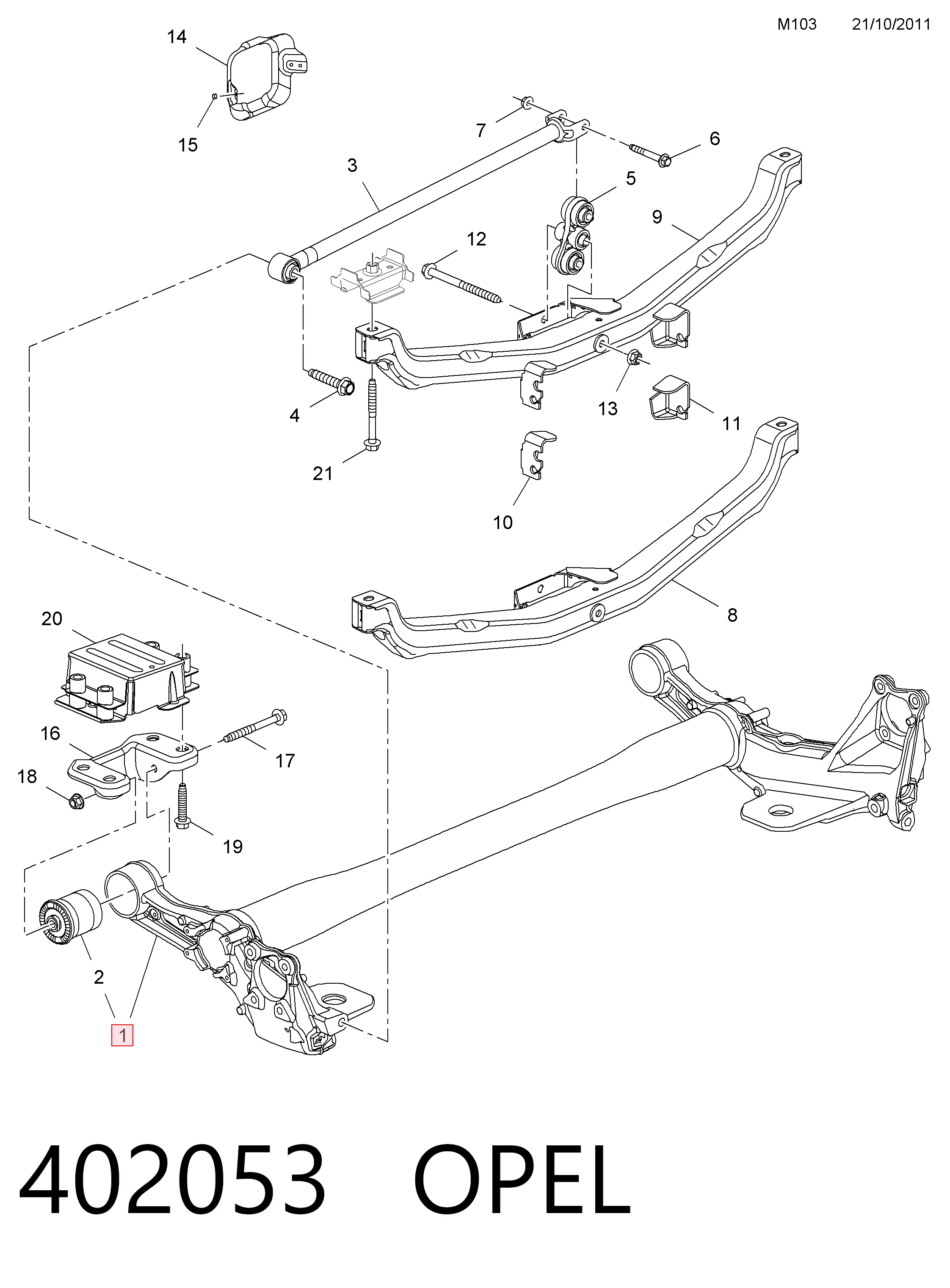 Viga de suspensão traseira (plataforma veicular) para Opel Astra J 69