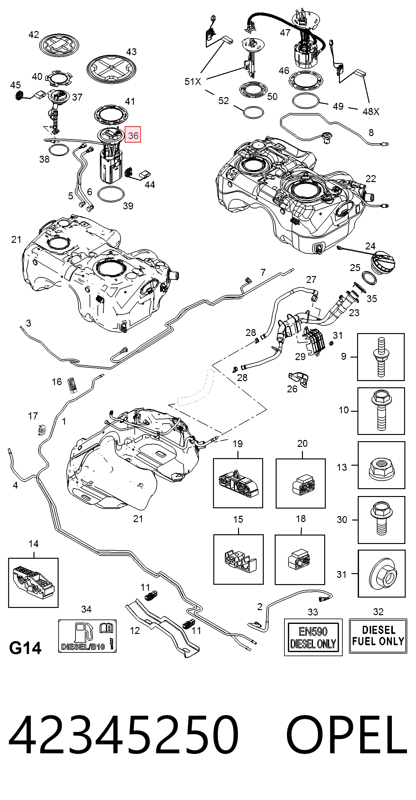 42345250 Opel Módulo de bomba de combustível com sensor do nível de combustível