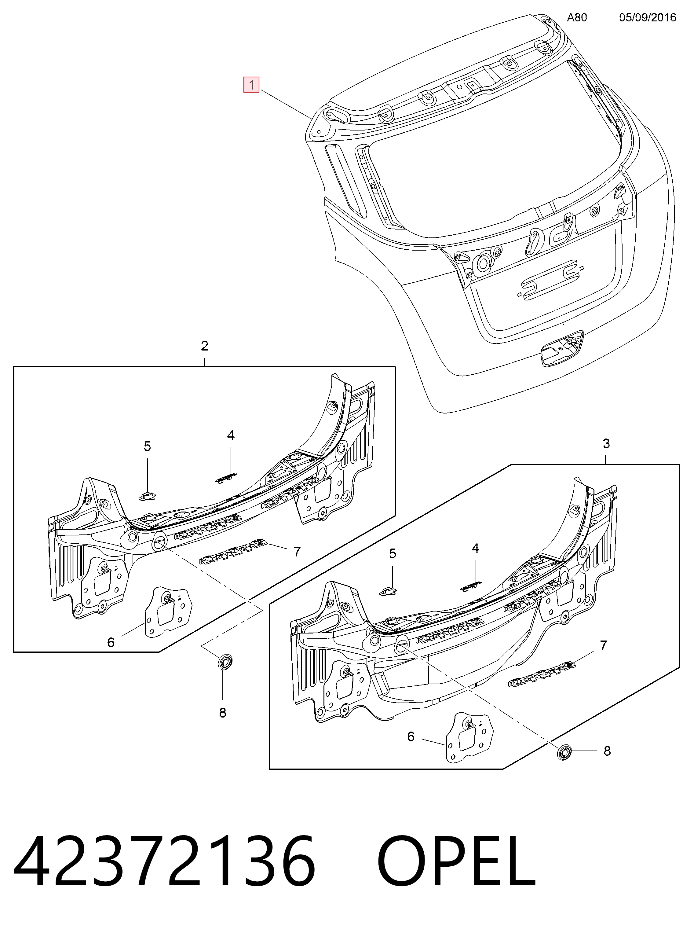 Porta traseira (3ª/5ª porta-malas (tampa de alcapão) Opel Mokka I J13