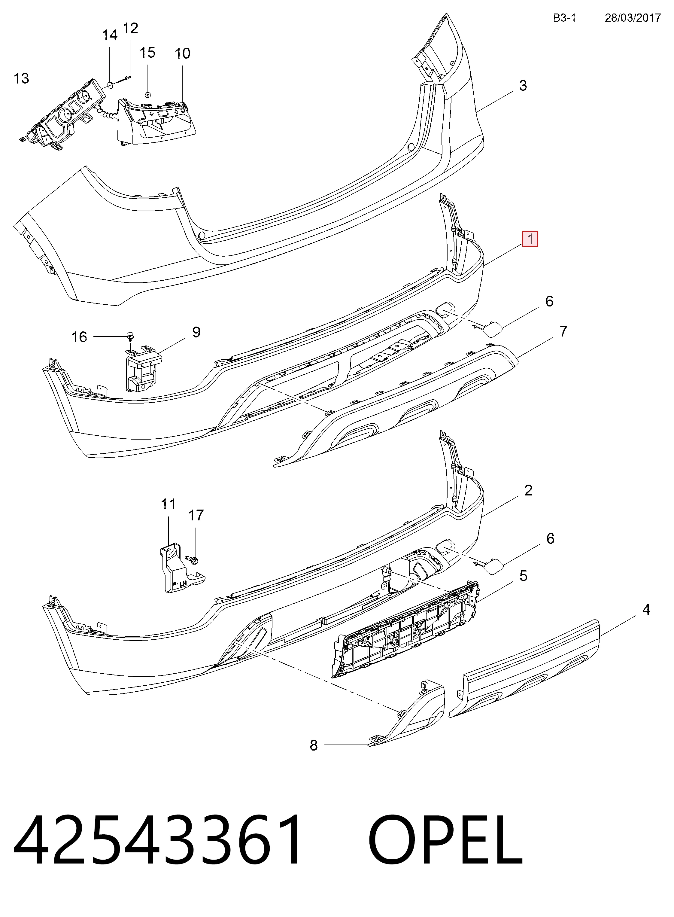  Pára-choque traseiro Opel Mokka I SUV (J13) (2012 - 2019) I