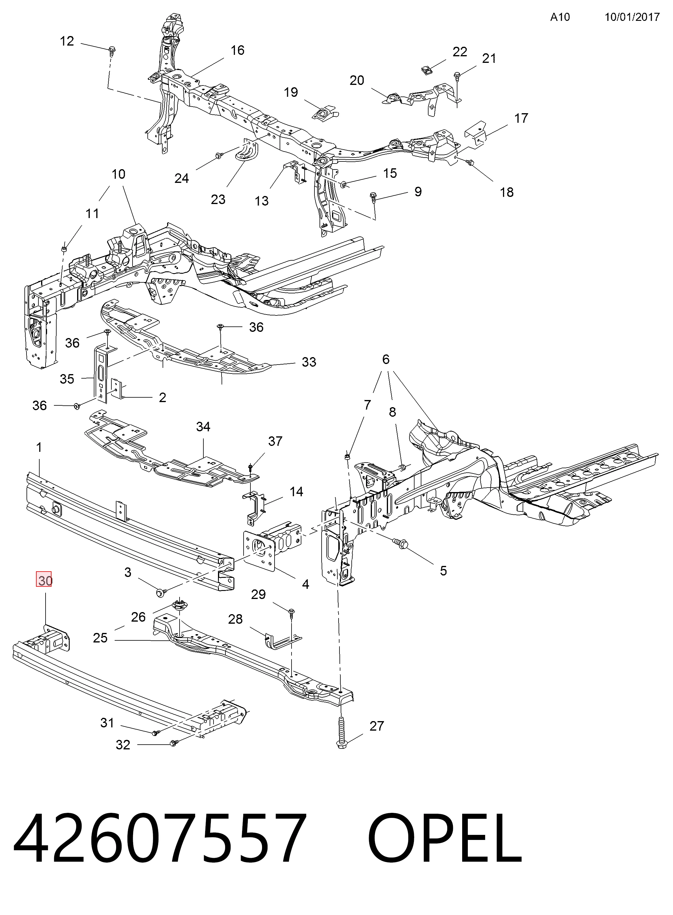  Reforçador do pára-choque dianteiro Opel Mokka I SUV (J13) (2012 - 2019) I
