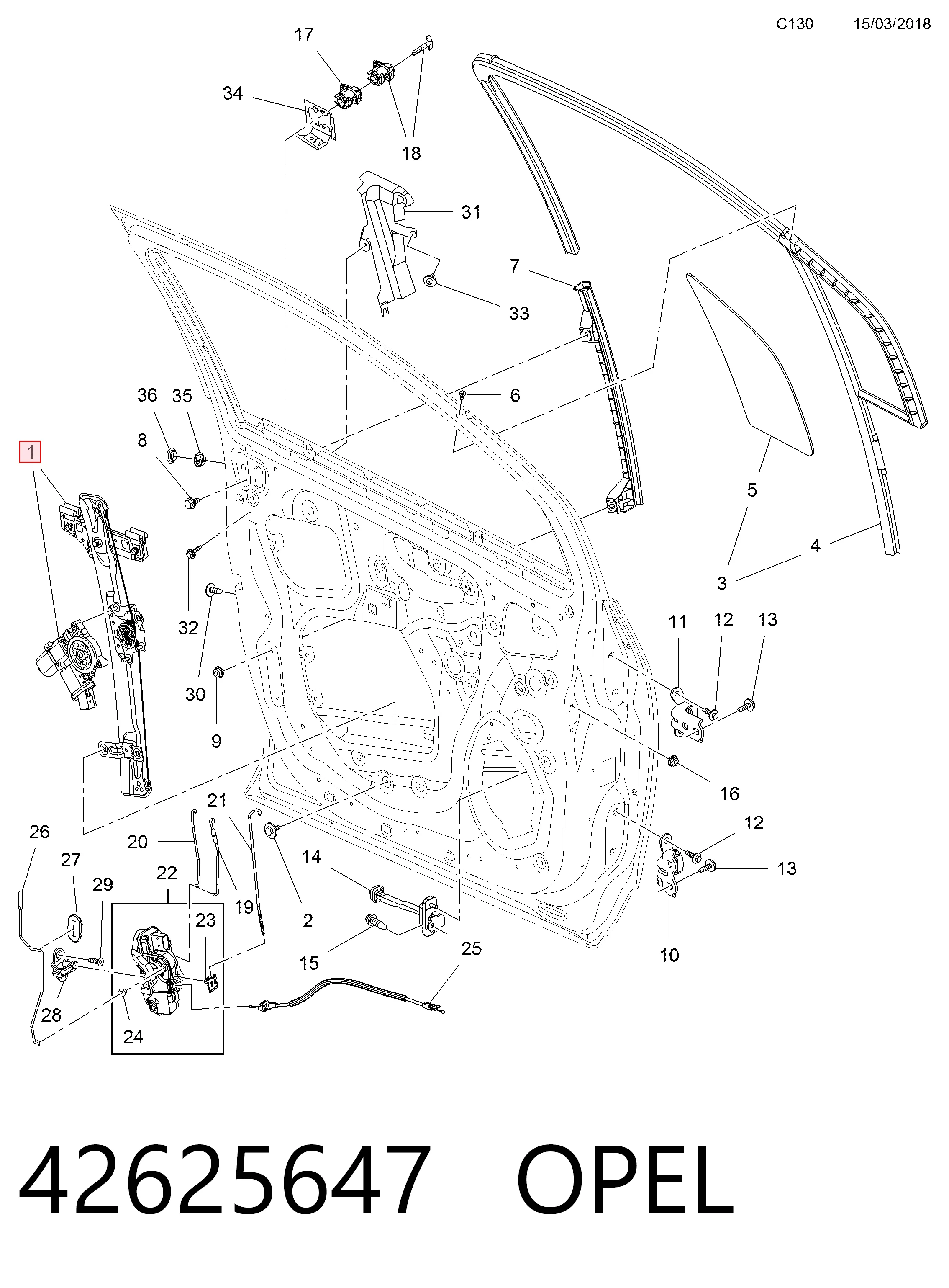 Mecanismo de acionamento de vidro da porta dianteira esquerda Opel Mokka I J13