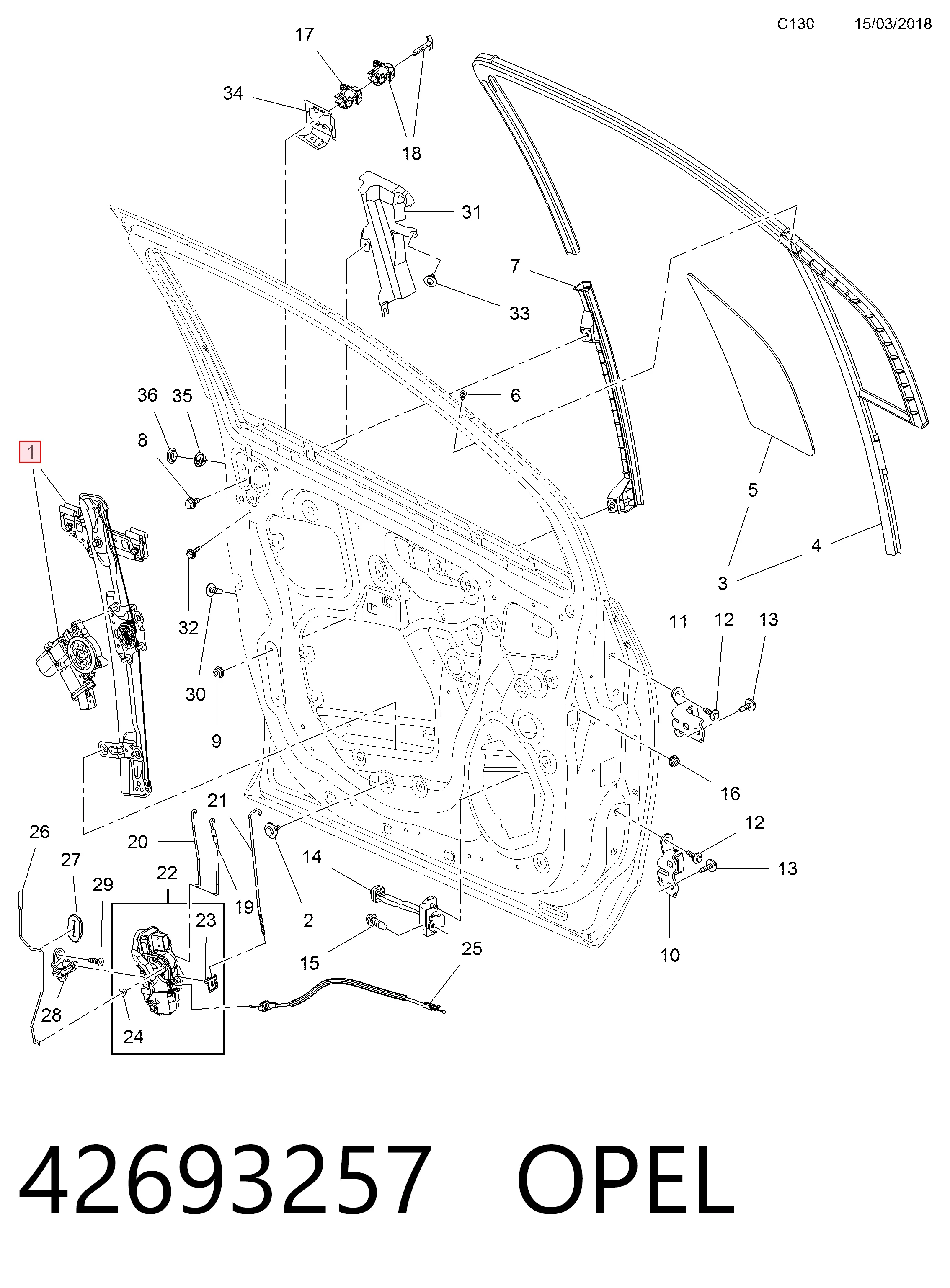  Mecanismo de acionamento de vidro da porta dianteira esquerda Opel Mokka I SUV (J13) (2012 - 2019) I