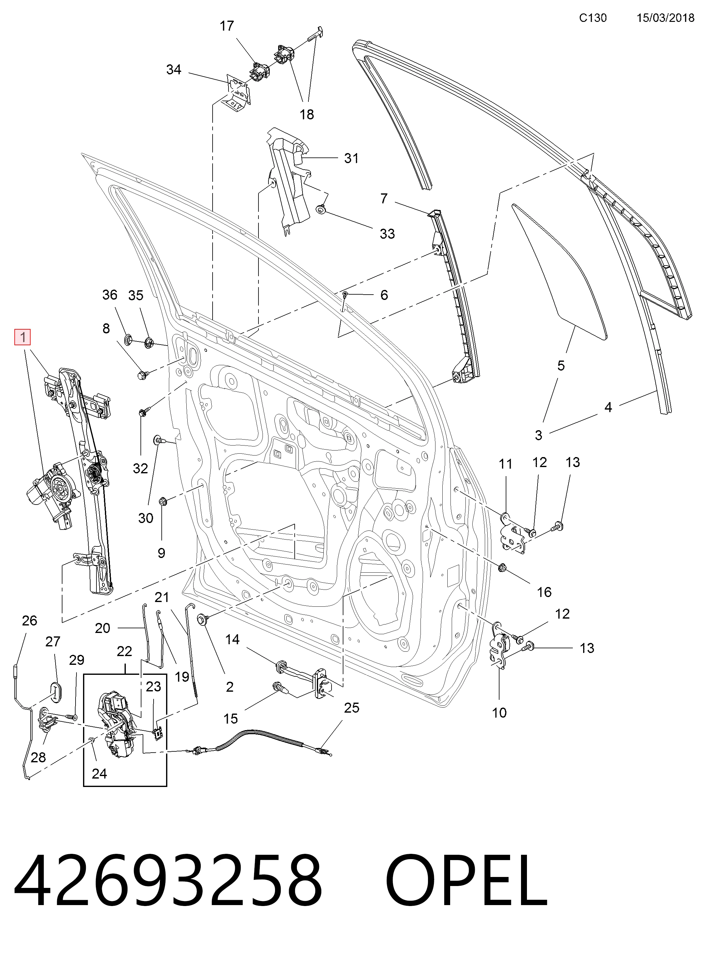  Mecanismo de acionamento de vidro da porta dianteira direita Opel Mokka I SUV (J13) (2012 - 2019) I