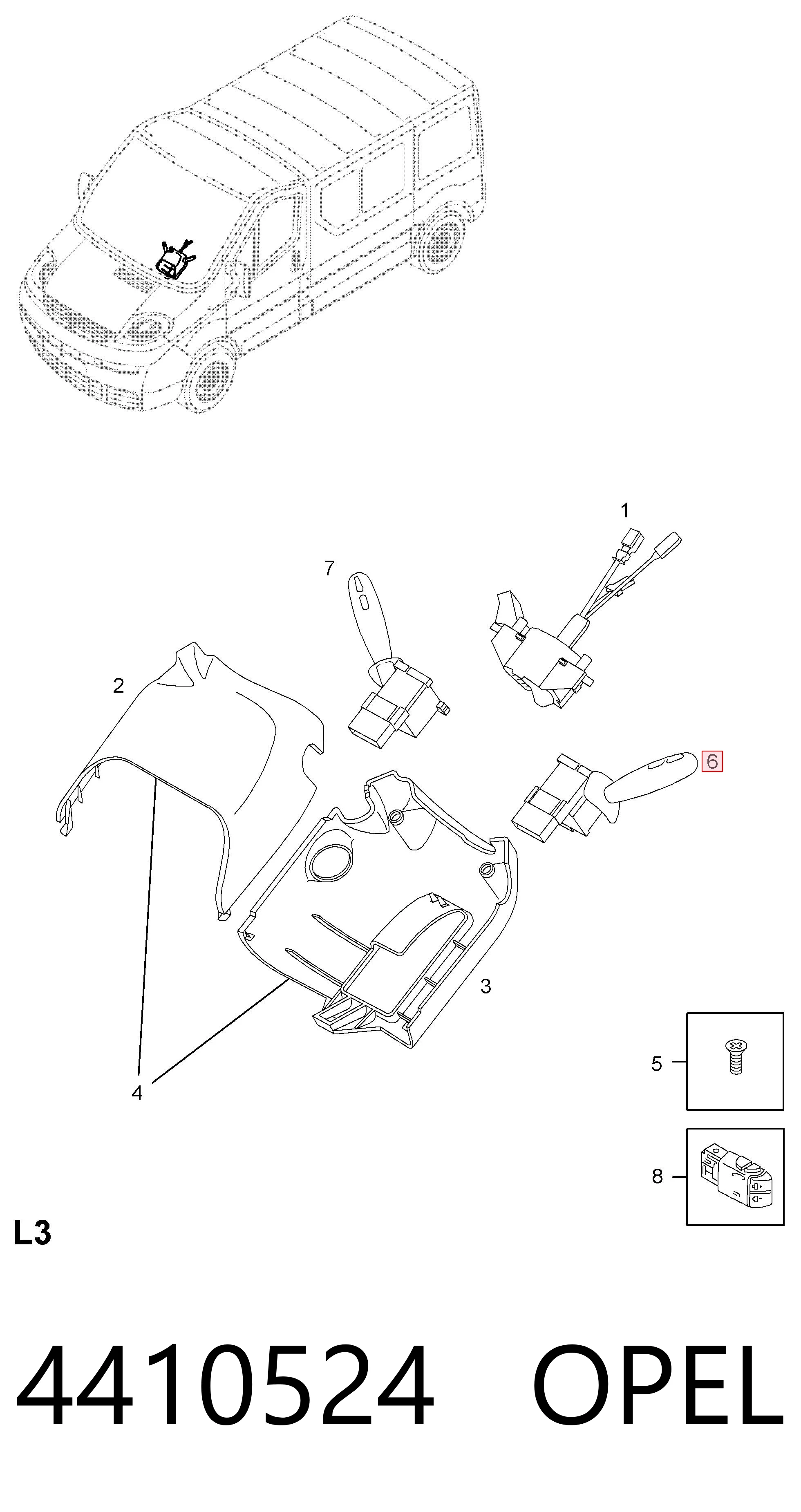 4410524 Opel Comutador esquerdo instalado na coluna da direção
