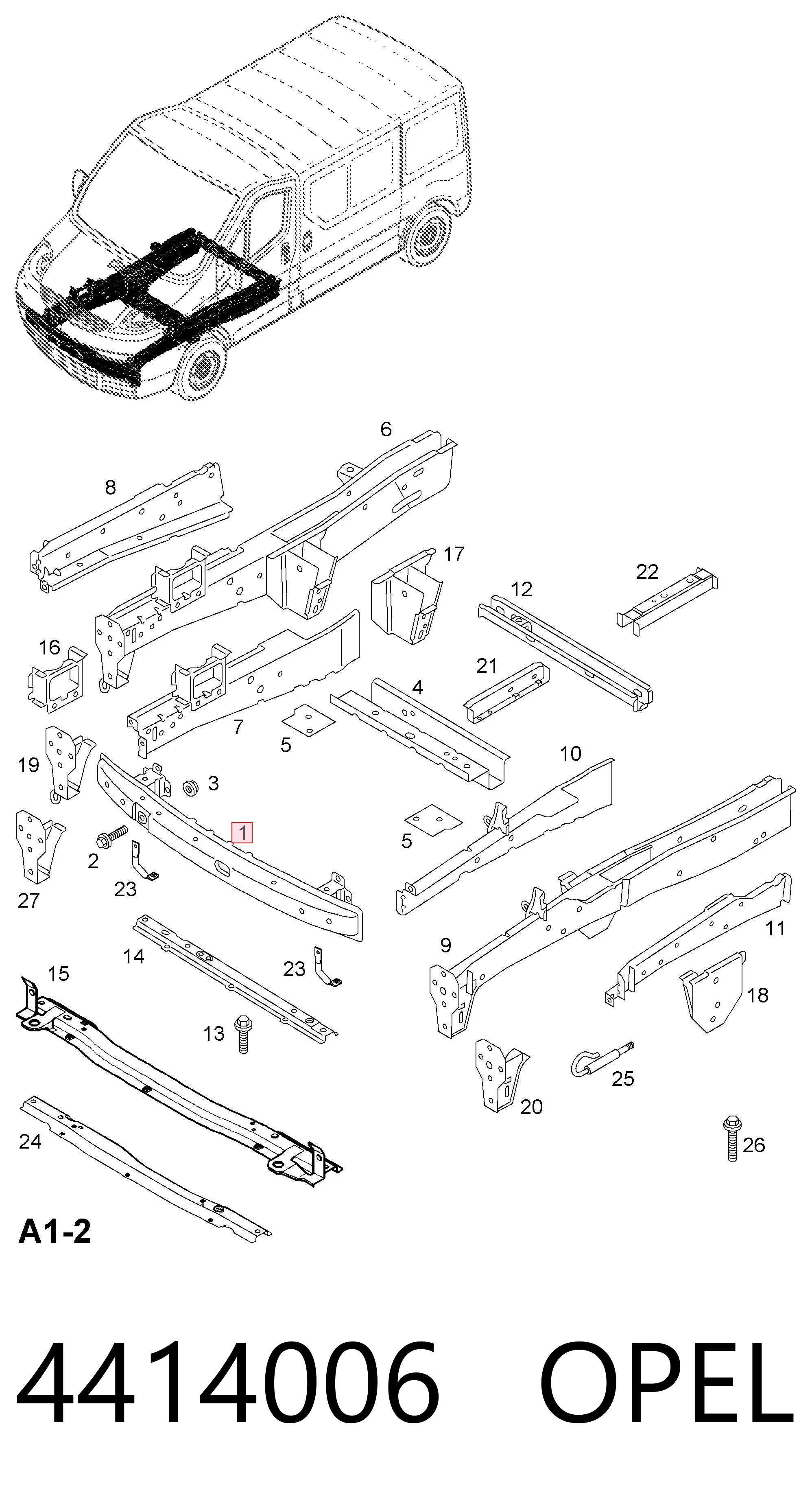  Reforçador do pára-choque dianteiro Opel Vivaro A сaixa (F7) (2001 - 2014) A