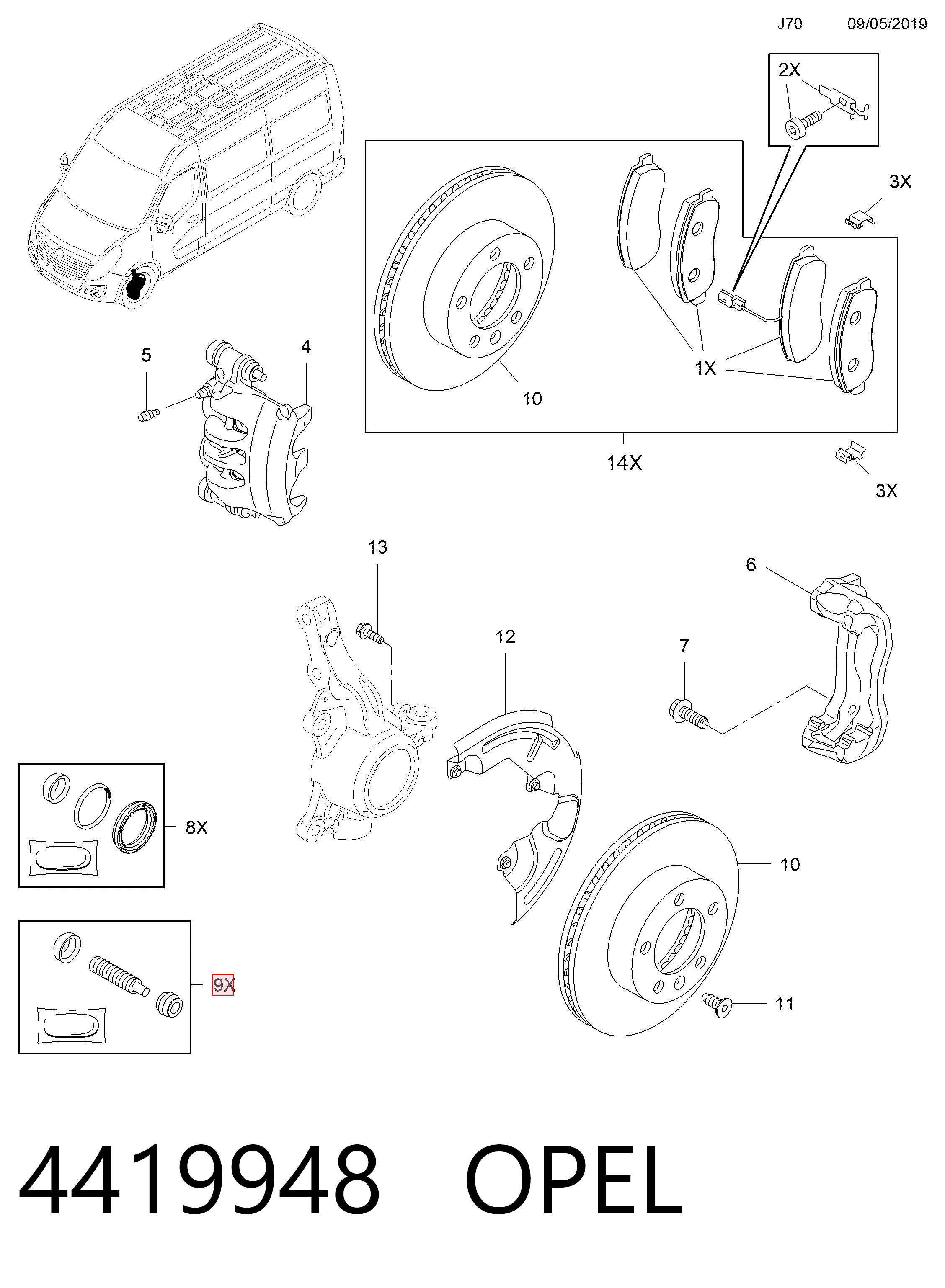 1687740680 General Motors Kit de reparação de suporte do freio dianteiro