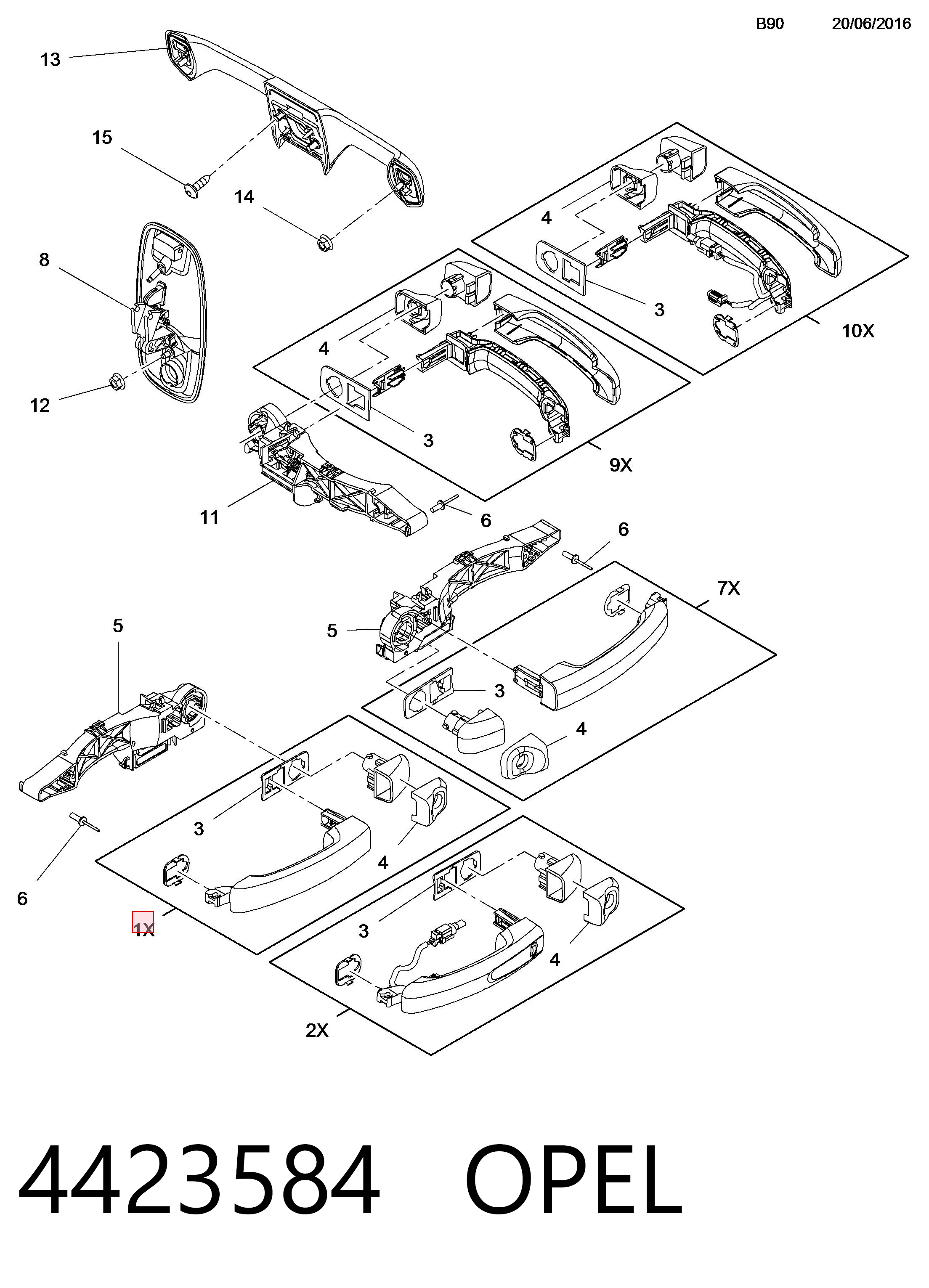 4423584 Opel Maçaneta externa da porta dianteira