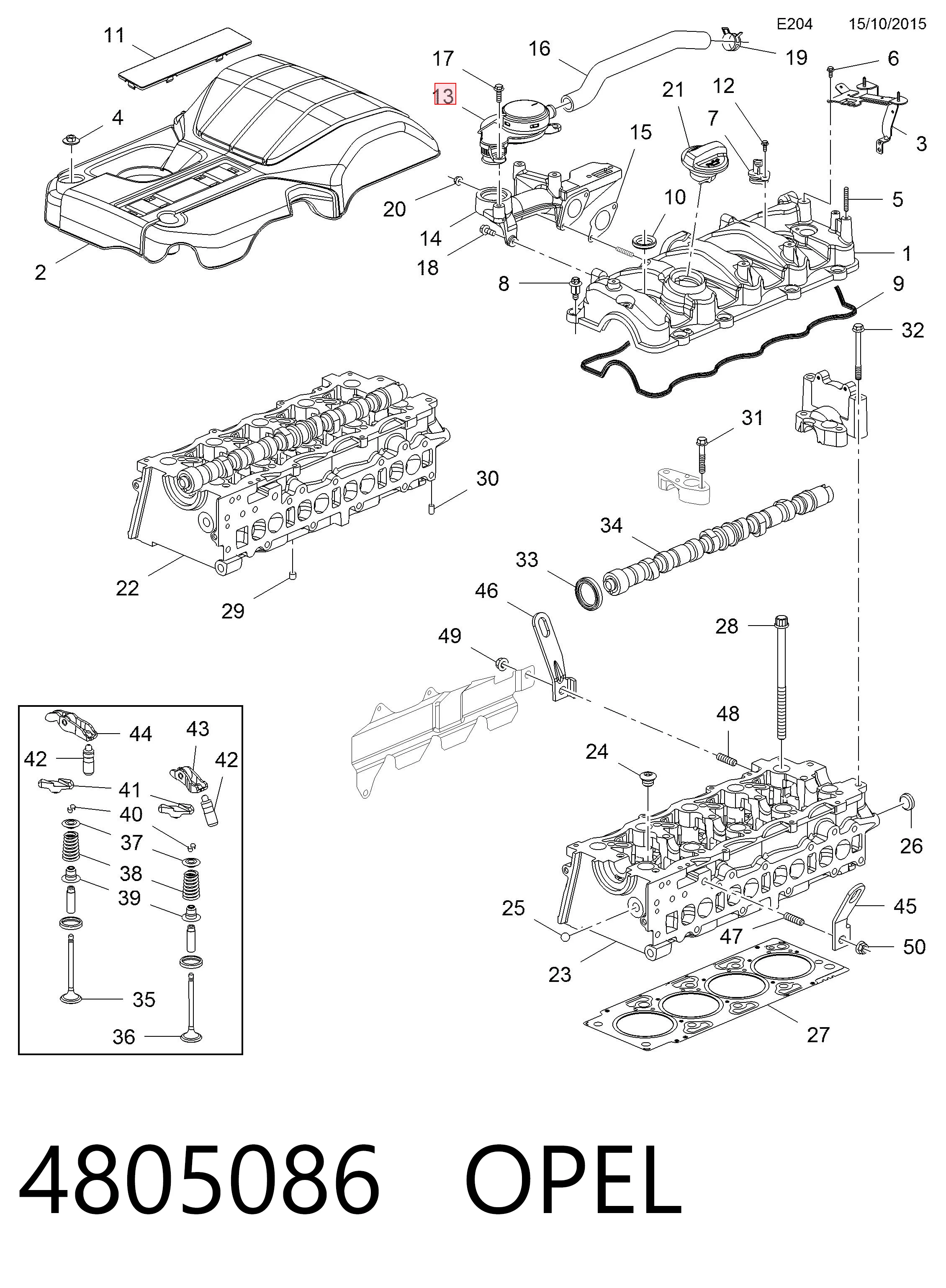 4805086 Opel Válvula PCV de ventilação dos gases de cárter