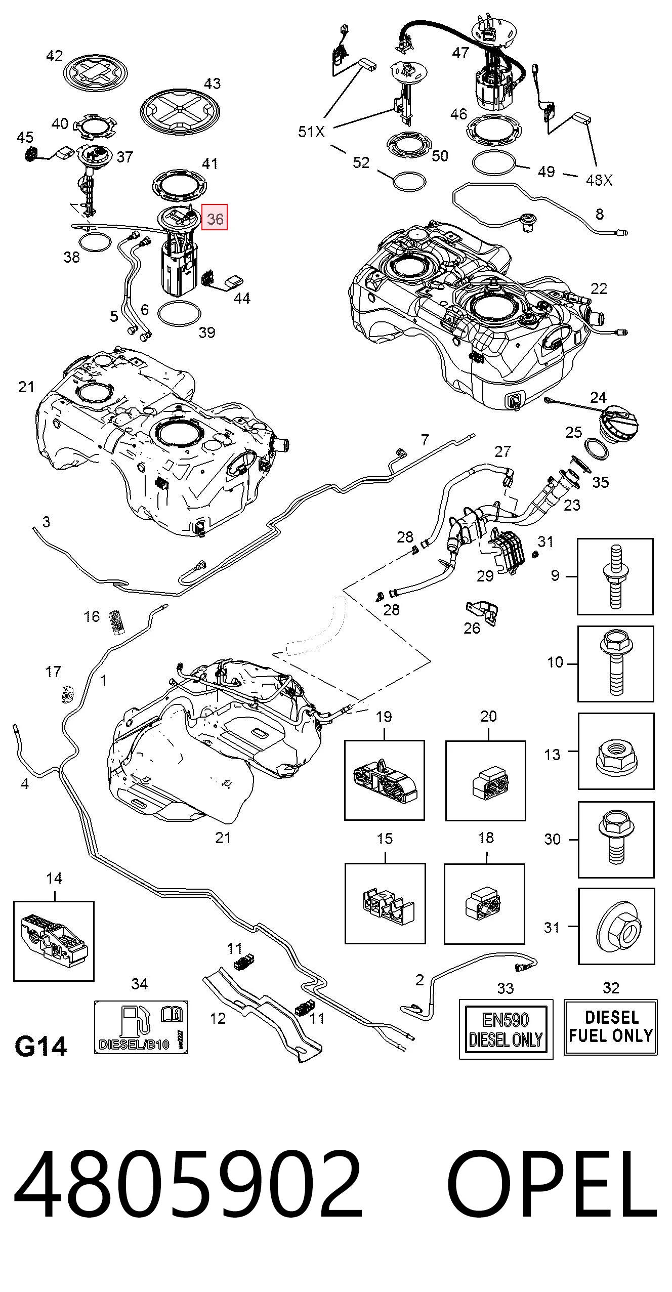 4805902 Opel Módulo de bomba de combustível com sensor do nível de combustível