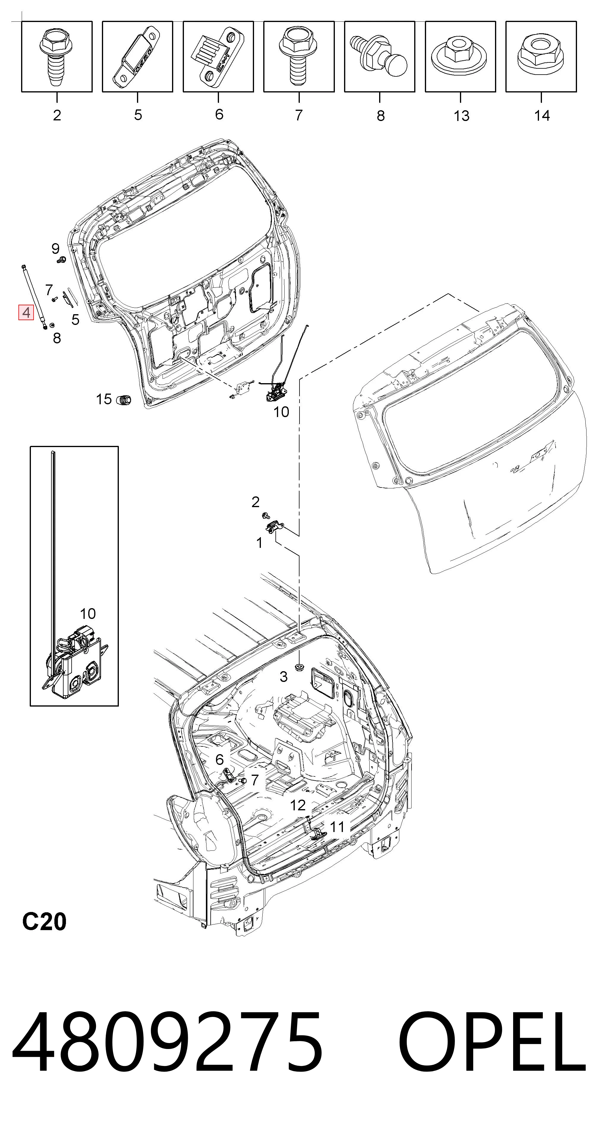 4809275 Opel Amortecedor de tampa de porta-malas (de 3ª/5ª porta traseira)