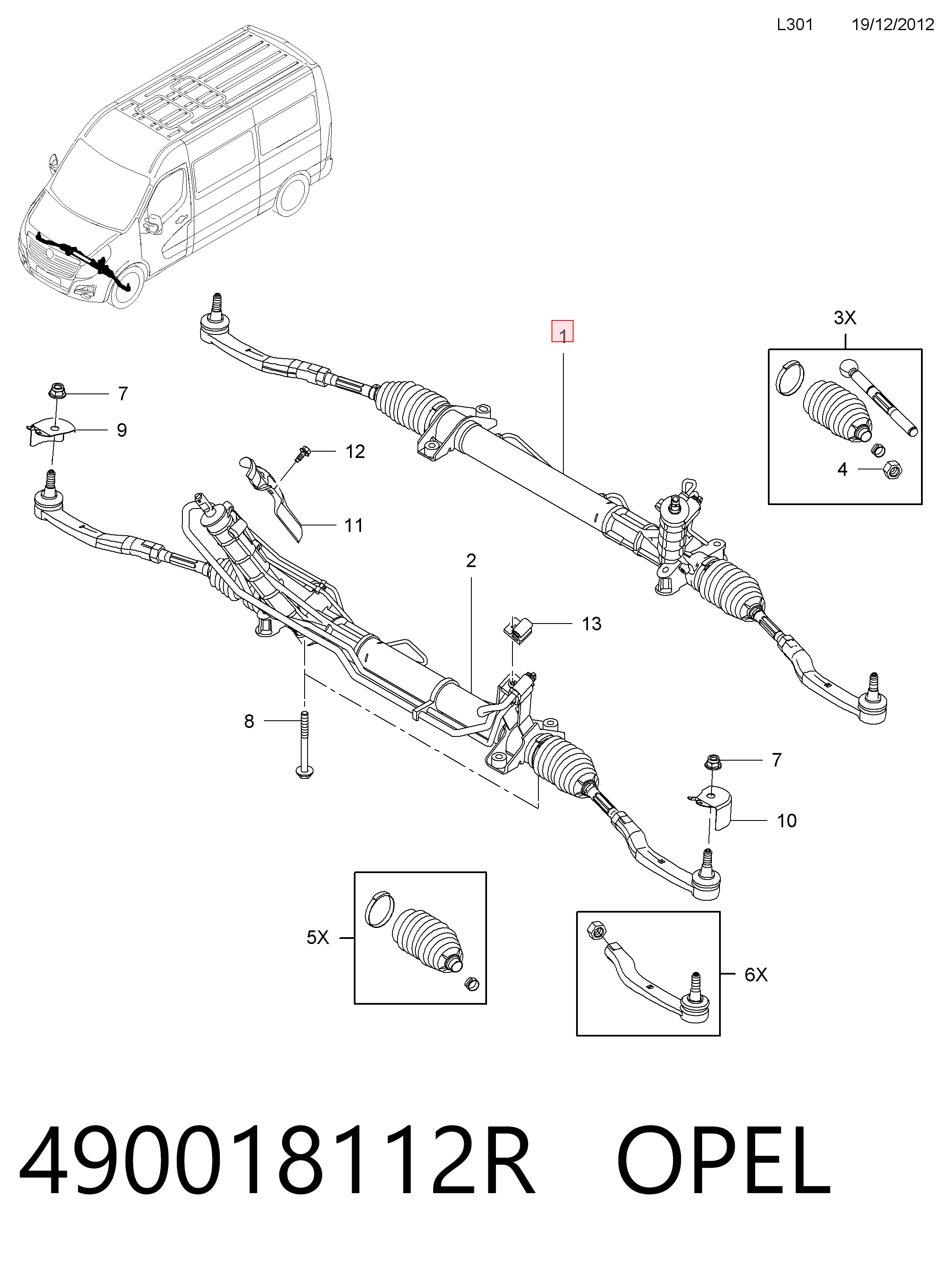 490018112R Opel Cremalheira da direção