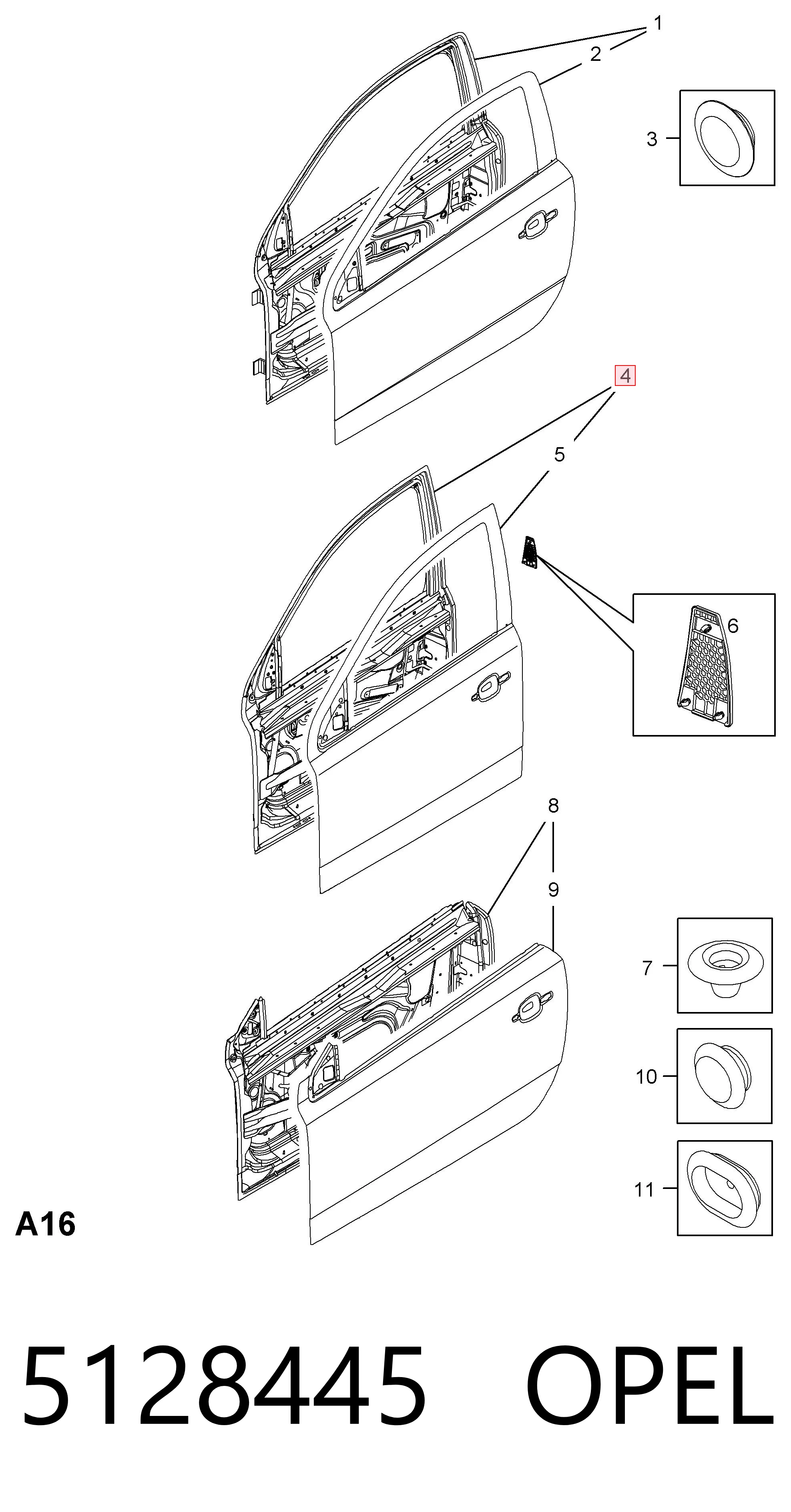 Porta dianteira esquerda para Opel Astra H A04