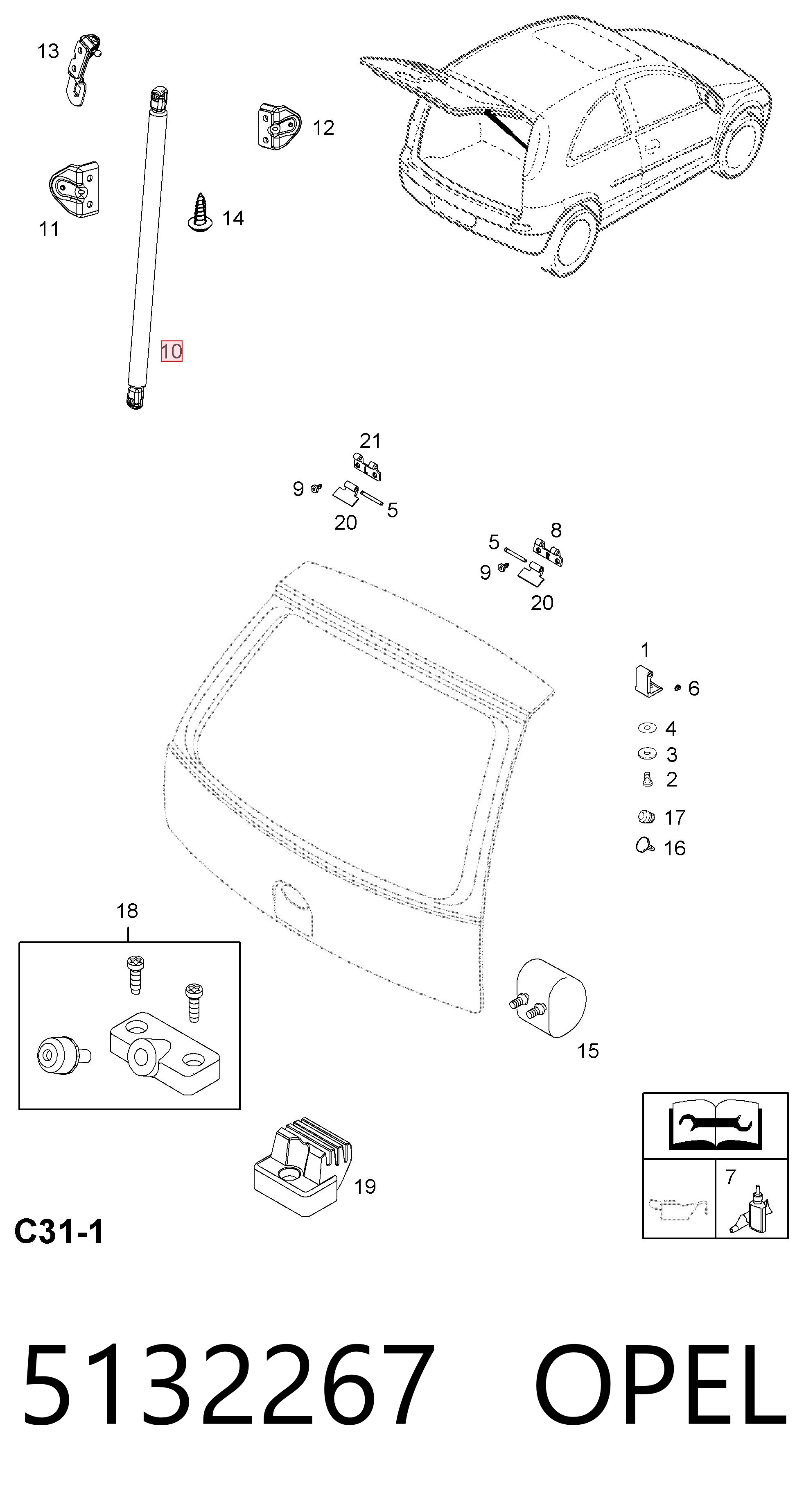 Amortecedor de tampa de porta-malas (de 3ª/5ª porta traseira) Opel Combo   ao melhor preço