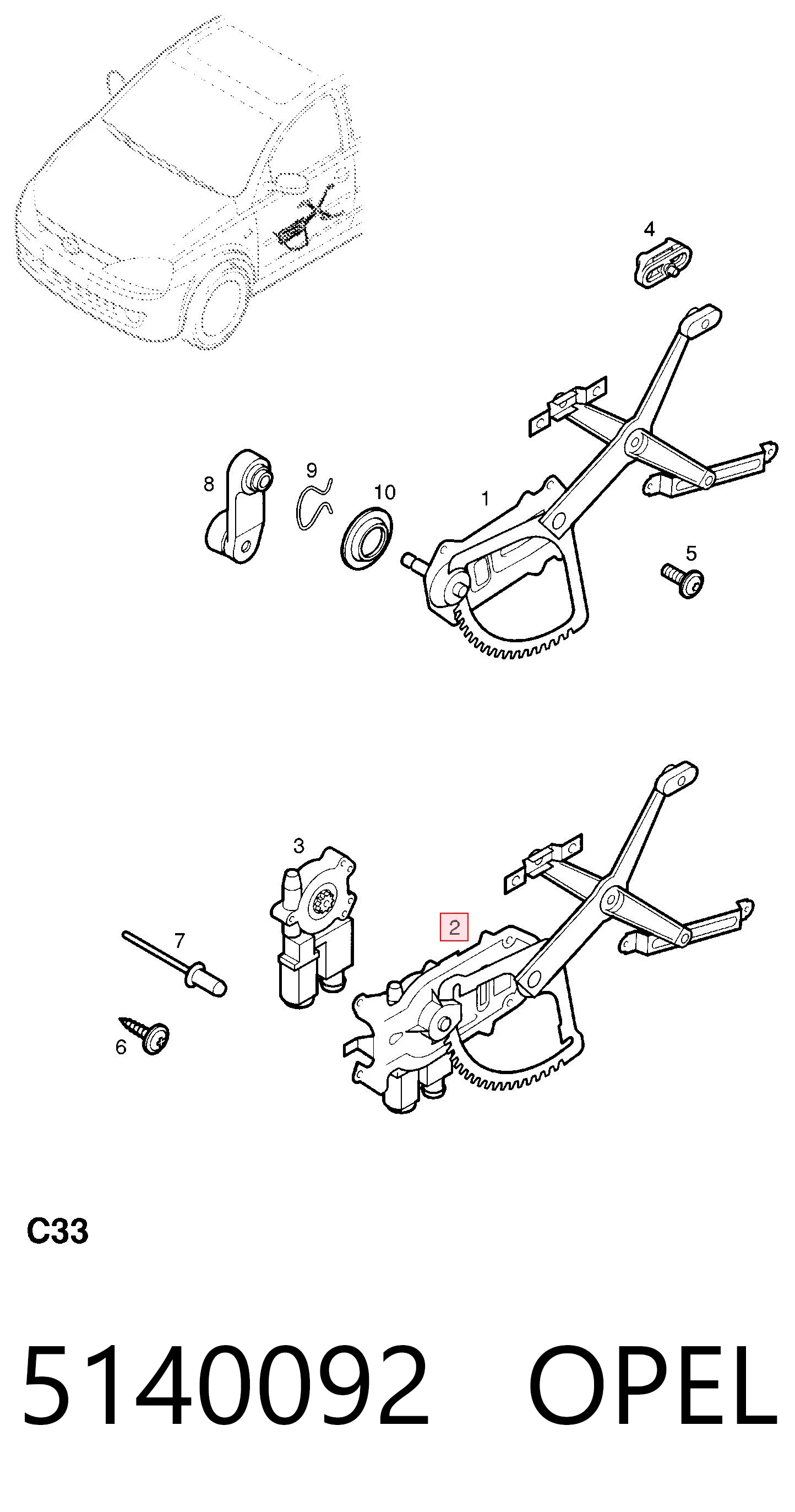 Mecanismo de acionamento de vidro da porta dianteira direita Opel Combo   ao melhor preço