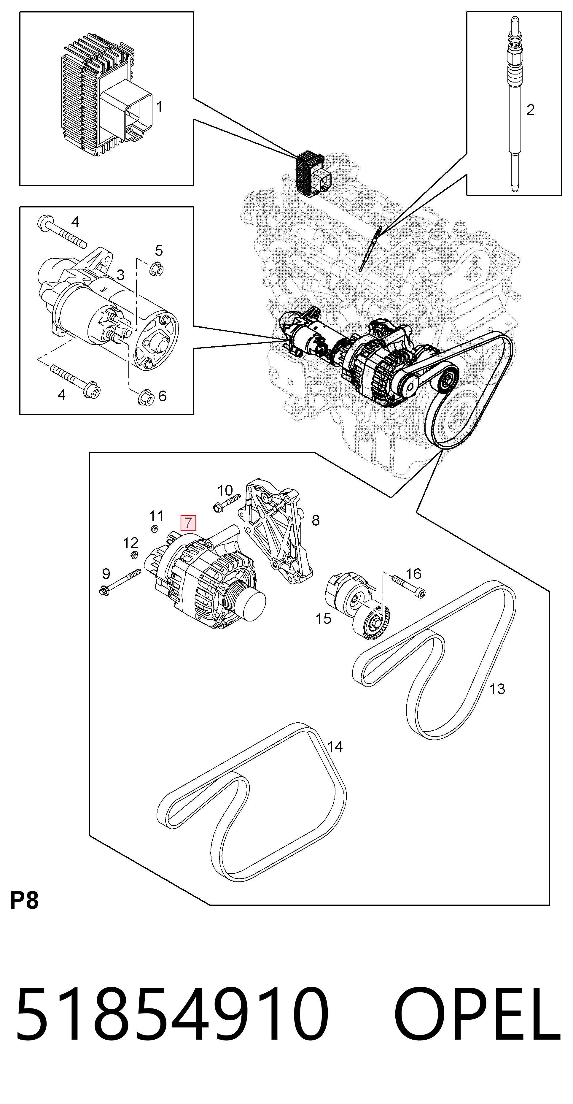 51854910 Opel Gerador