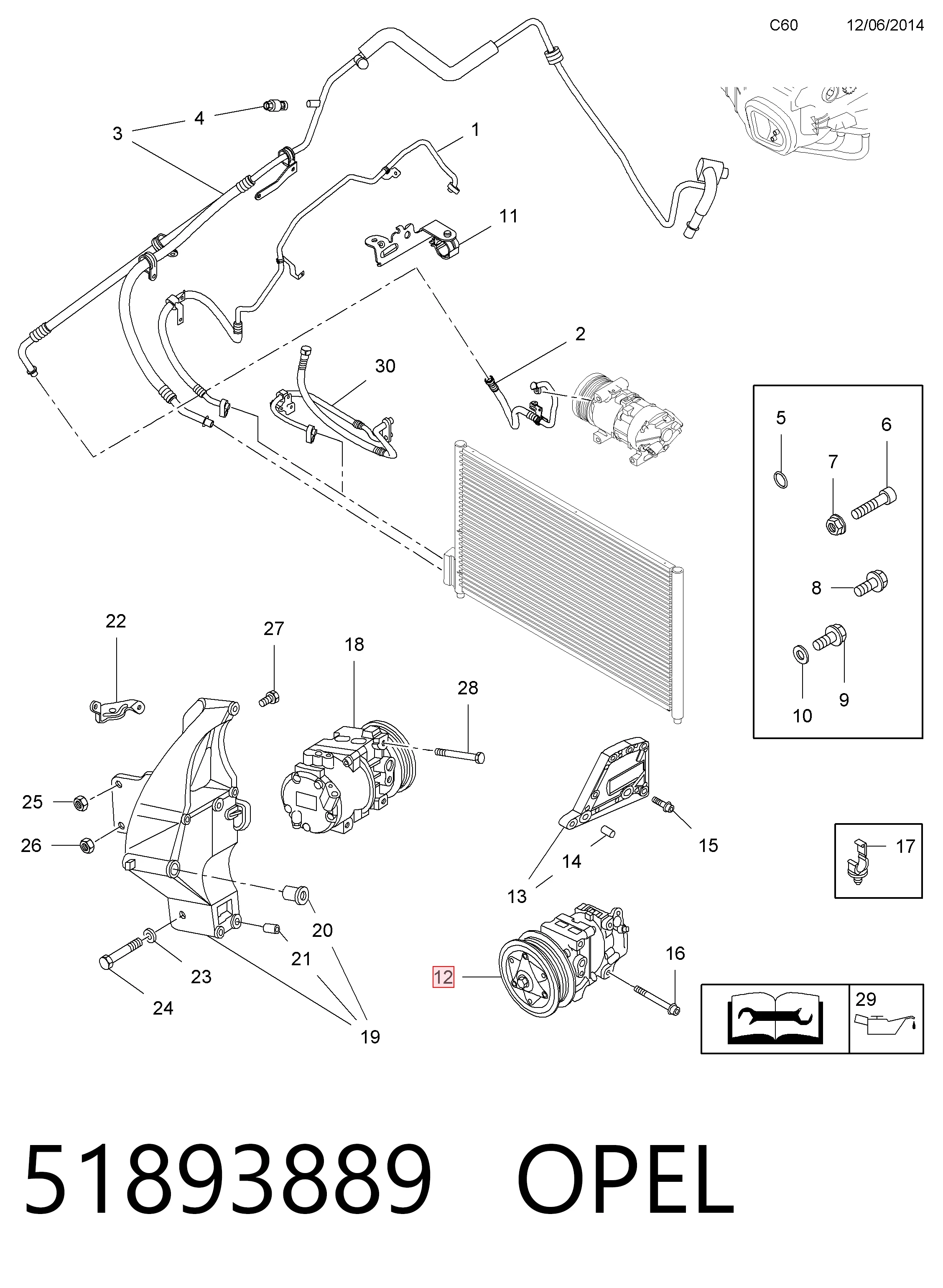 51893889 Opel Compressor de aparelho de ar condicionado