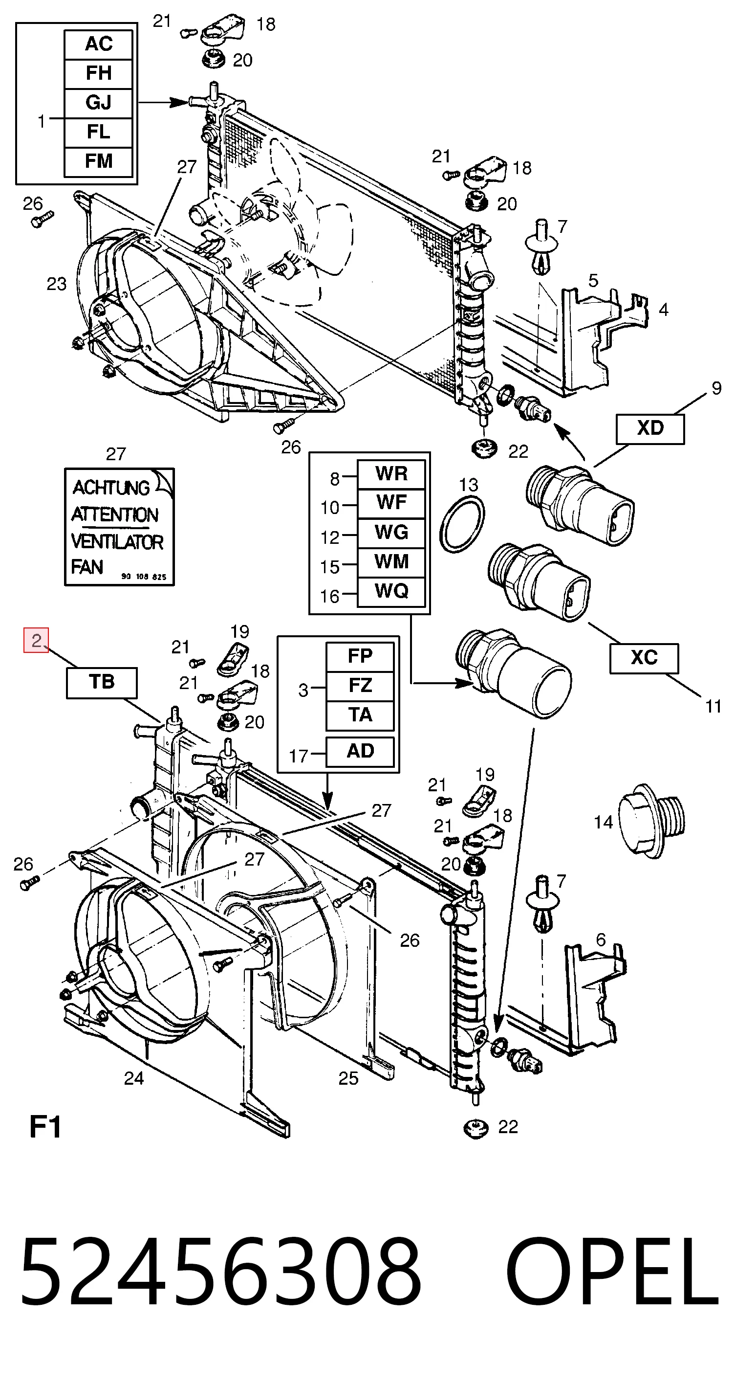 Radiador de esfriamento de motor 90443392 General Motors