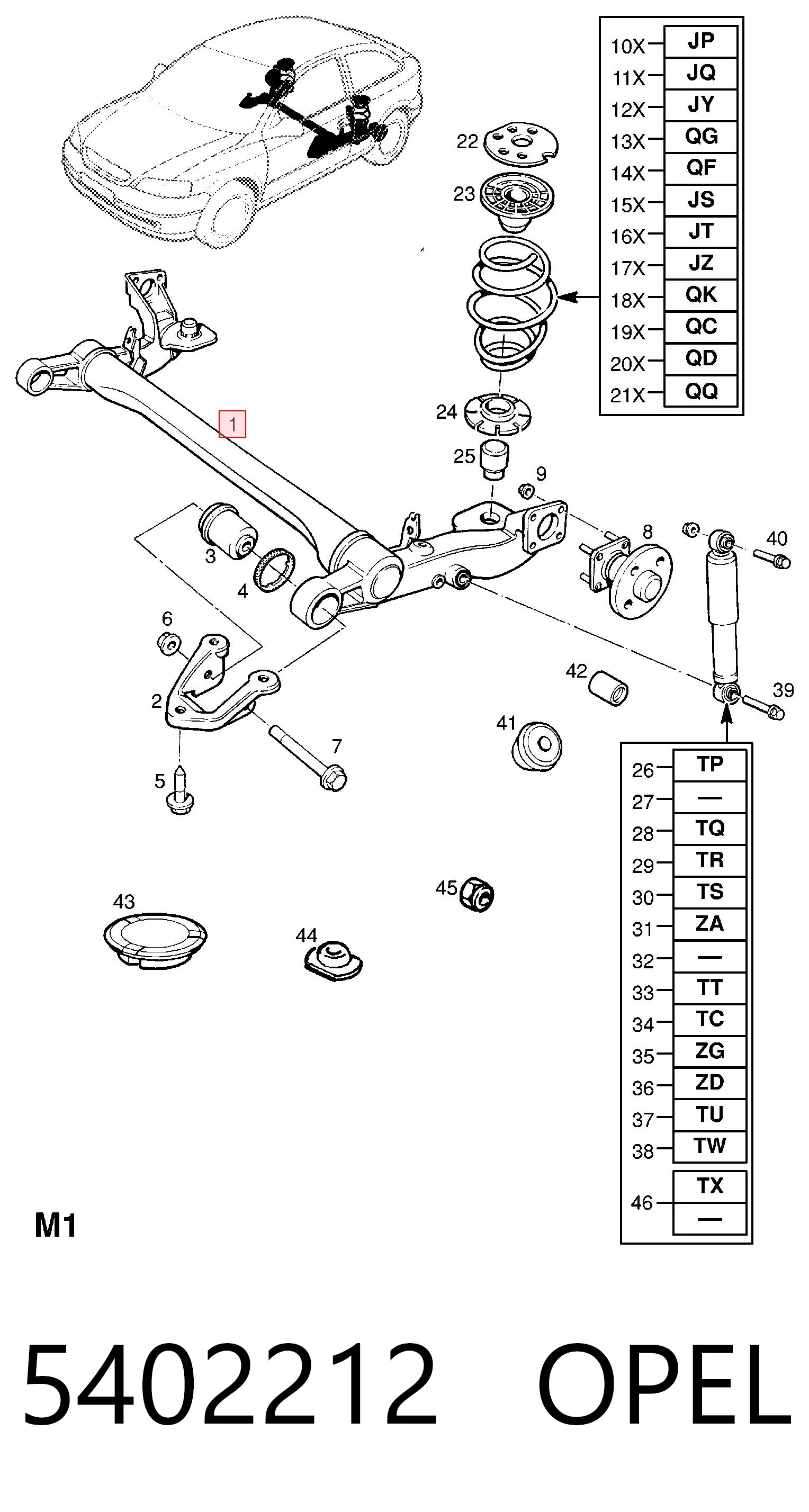 Viga de suspensão traseira (plataforma veicular) para Opel Zafira A F75