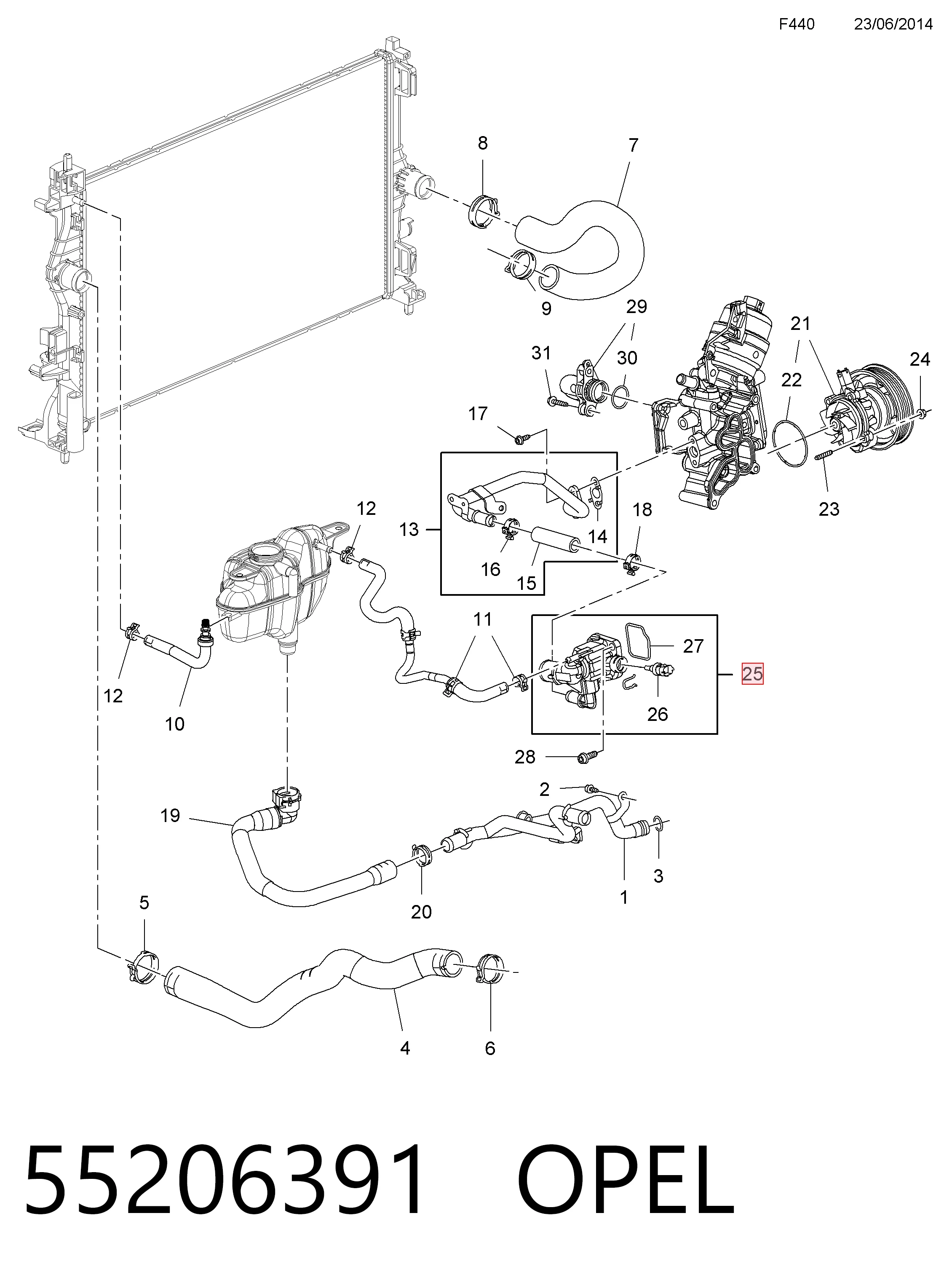 55206391 Opel Caixa do termostato